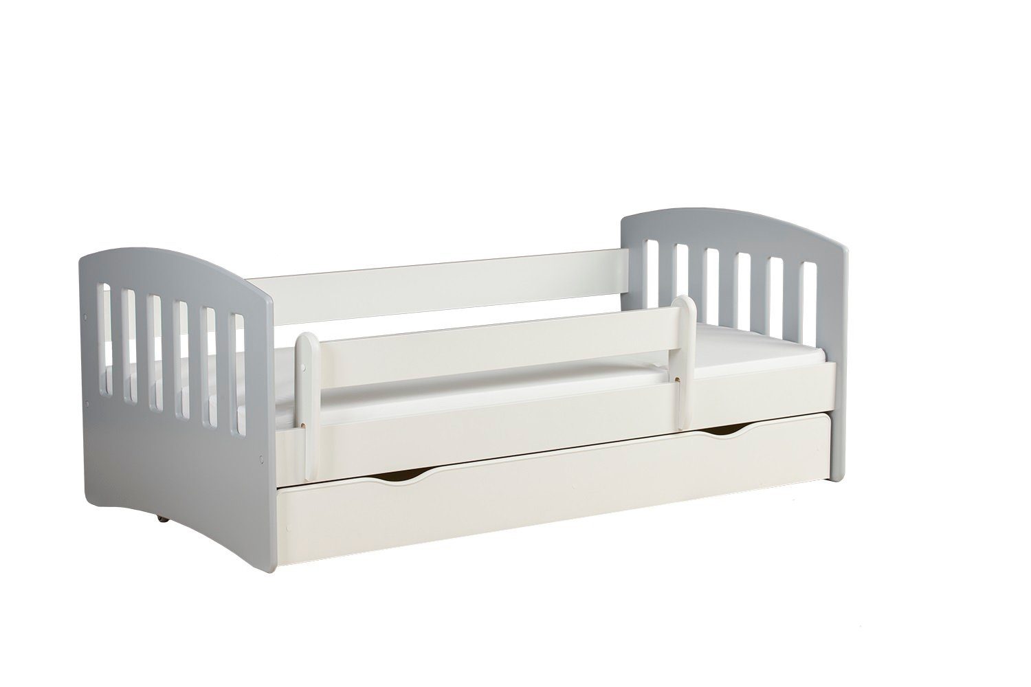 Jugendbett Stylefy variabel stellbar, Weiß Amira - Bett), aus Schublade, Hellgrau für cm, Holzwerkstoff, 80 140/160/180 mit Kinder x (Kinderbett,
