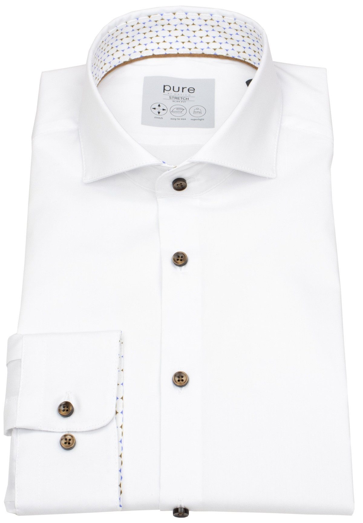 Pure Businesshemd Slim Fit stark tailliert Haifischkragen Kontrastknöpfe