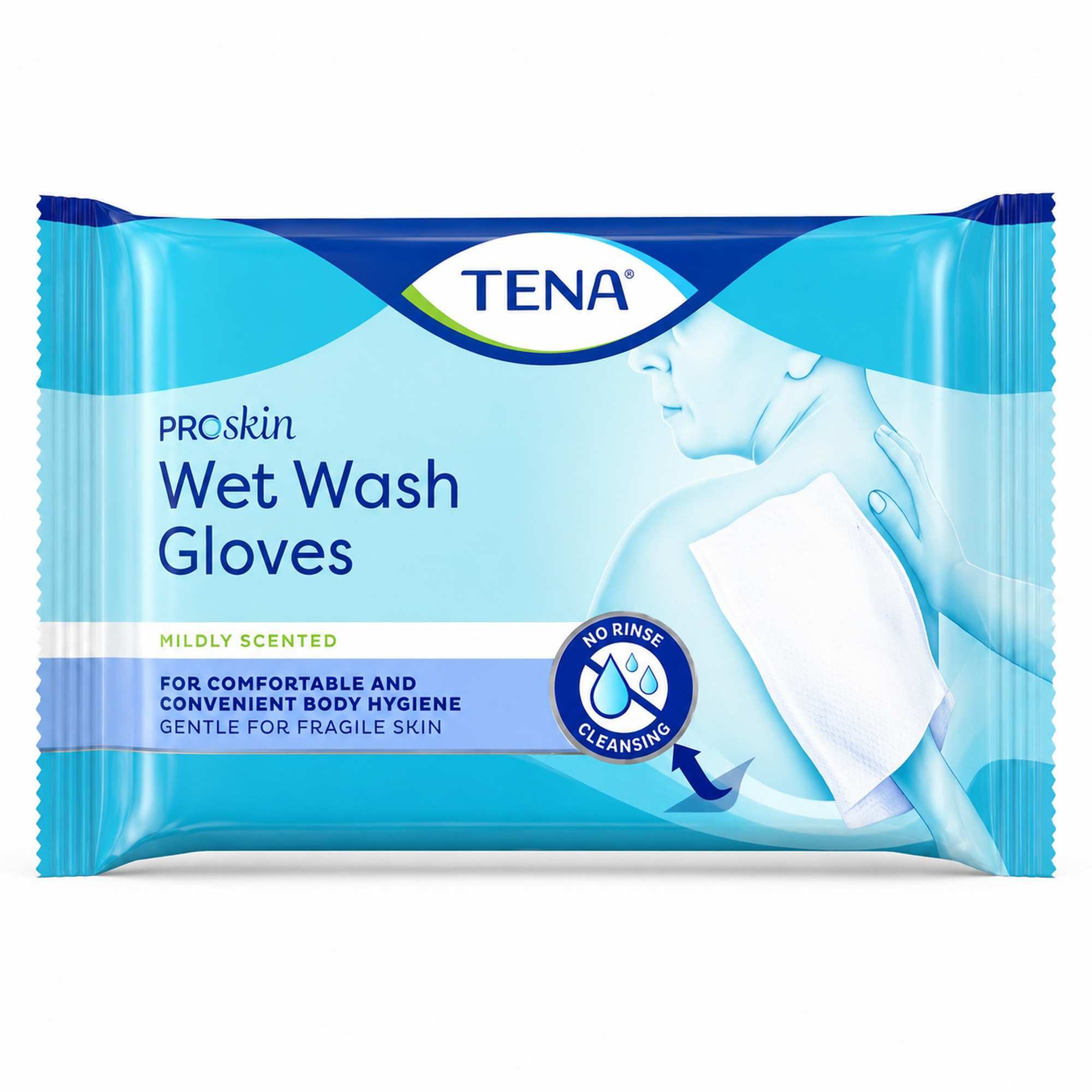Essity Germany GmbH Einmal-Waschhandschuh TENA WET Wash Glove parfümiert 15x23 cm blau