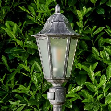 hofstein Außen-Stehlampe »Ganna« Außenleuchte Frost, Kandelaber, Aluguss Schwarz/Silber, ohne Leuchtmittel, Aluguss Schwarz/Silber Milchglas-Scheiben, verstellbar, E27, IP44