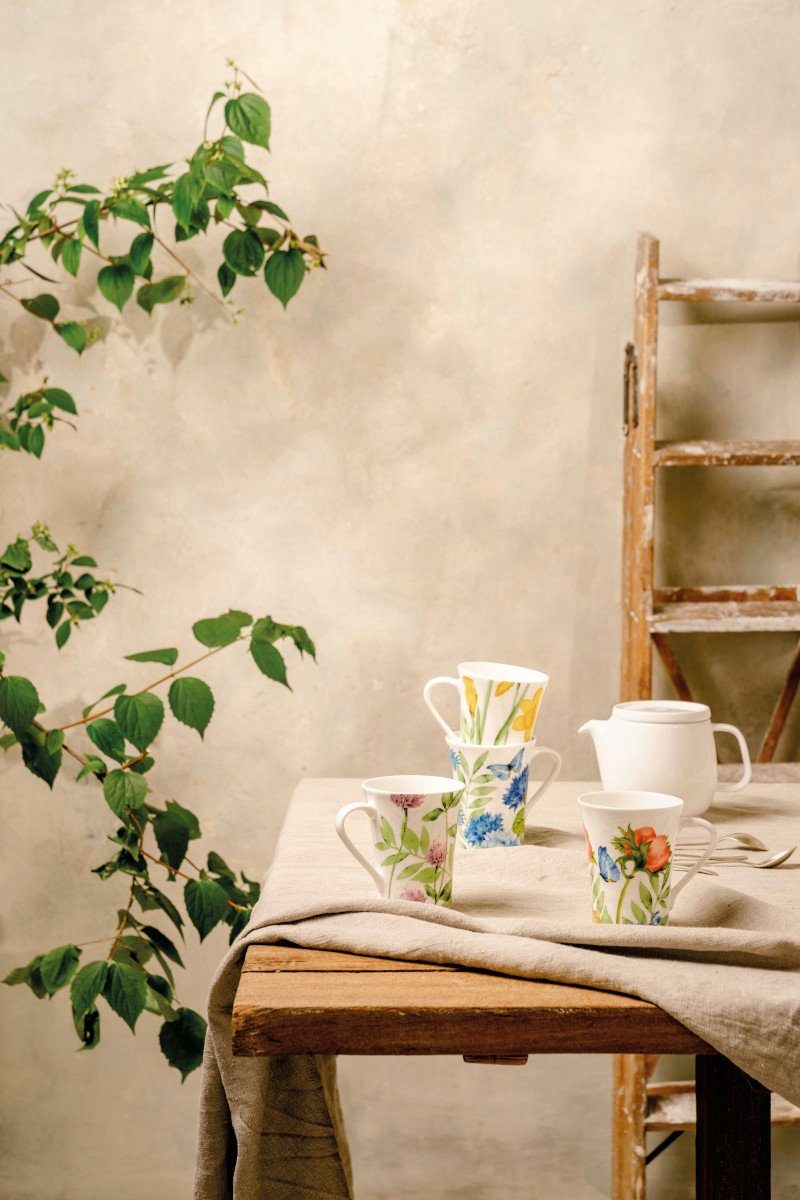 Hutschenreuther Becher Nora Big Flowers Osterglocke Becher mit Henkel, Bone China, Tassen