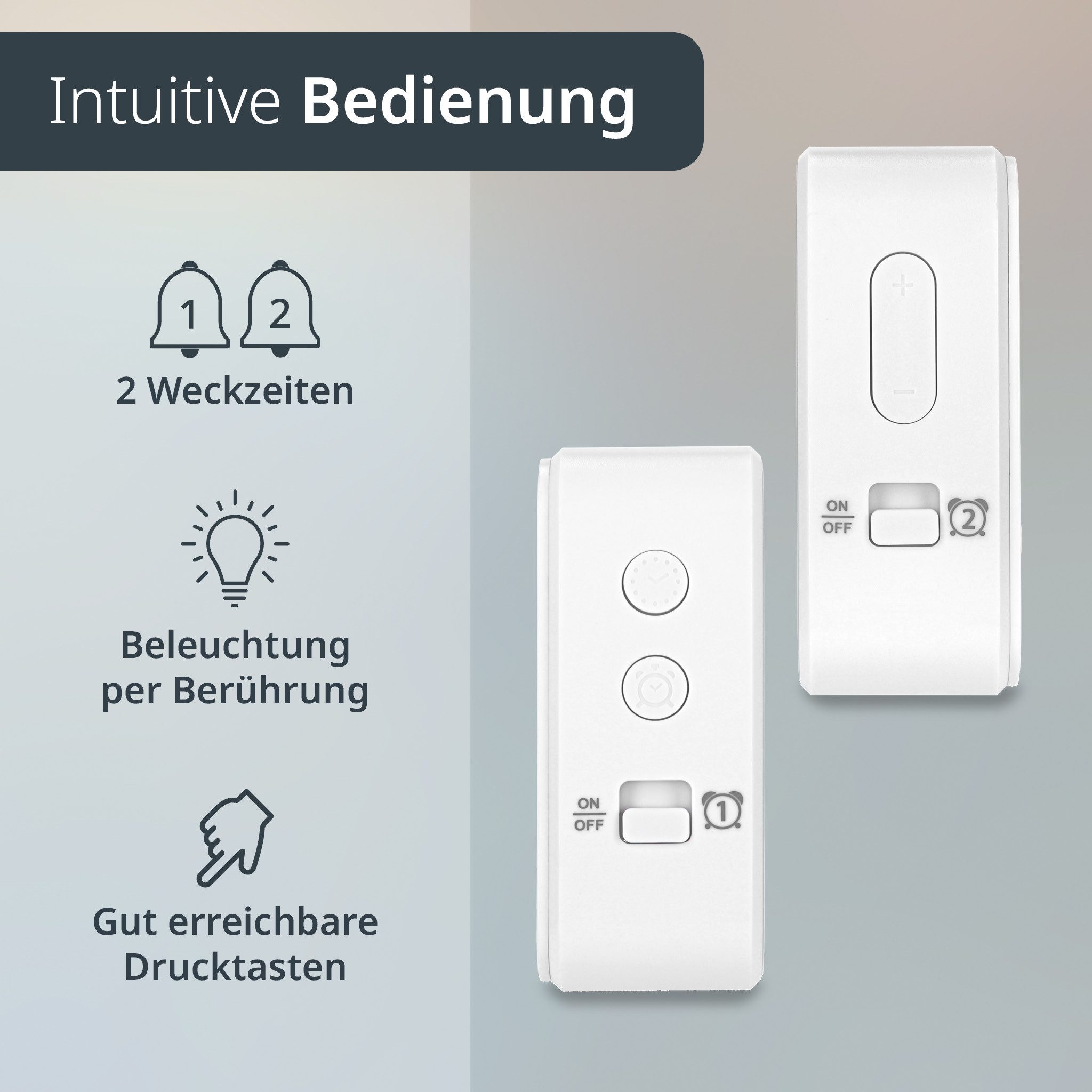 ADE Funkwecker Wecker digital funk mit Temperatur und Luftfeuchtigkeit Wecker mit Licht, 2 Weckzeiten & Schlummerfunktion, inkl. Batterien – Bild 5 von 5