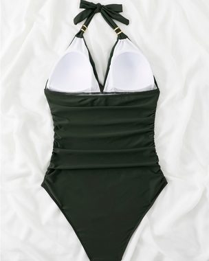 B.X Badekleid Damen-Bademode zum Abnehmen, Neckholder einteilig rückenfrei Rückenfrei einteiliger Badeanzug, hoher Taillen-Badean,Bandeau-Bikini