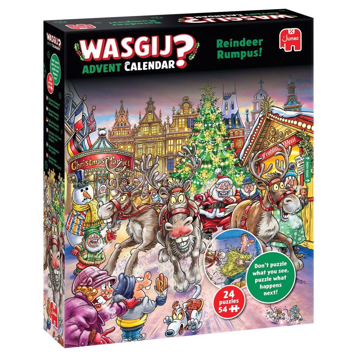 Jumbo Spiele Puzzle Wasgij Adventskalender Rentier-Raserei!, 54 Puzzleteile günstig online kaufen