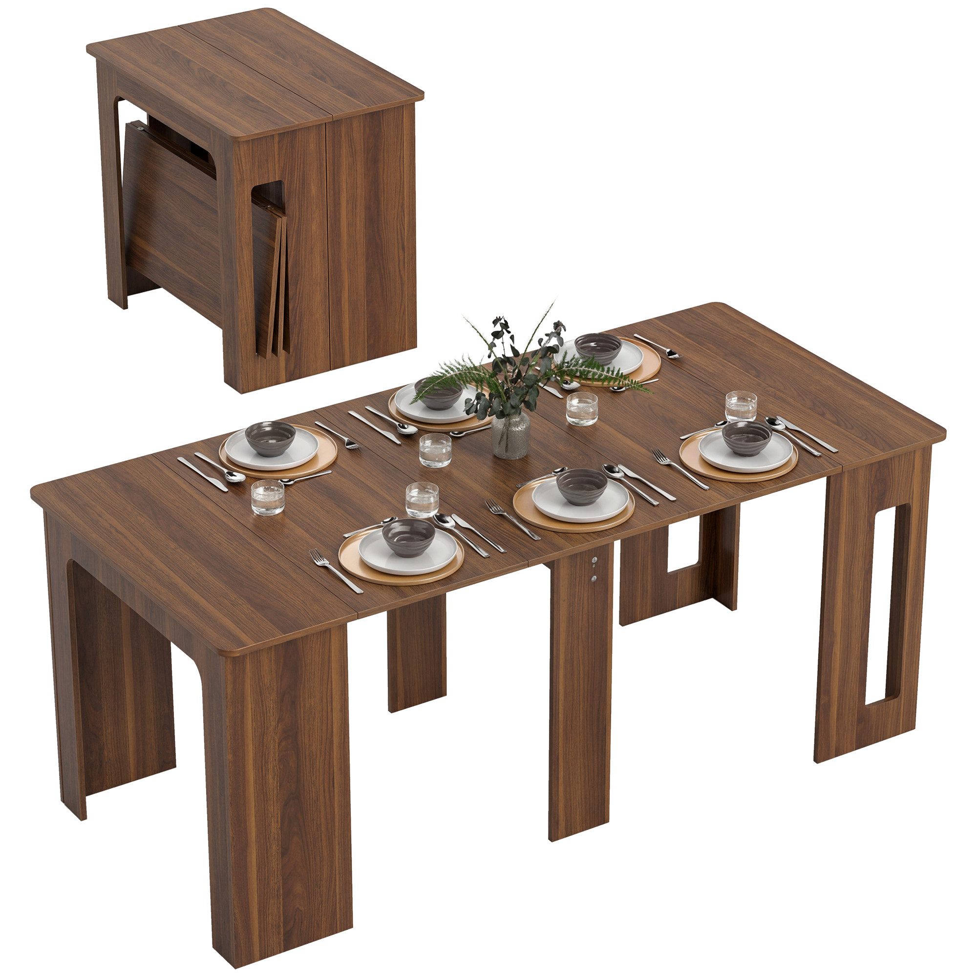 HOMCOM Klapptisch Esstisch ausziehbarer (Esszimmertisch, 1-St., Küchentisch), für Wohnzimmer Esszimmer Modernes Design Braun 180 x 85 x 75cm