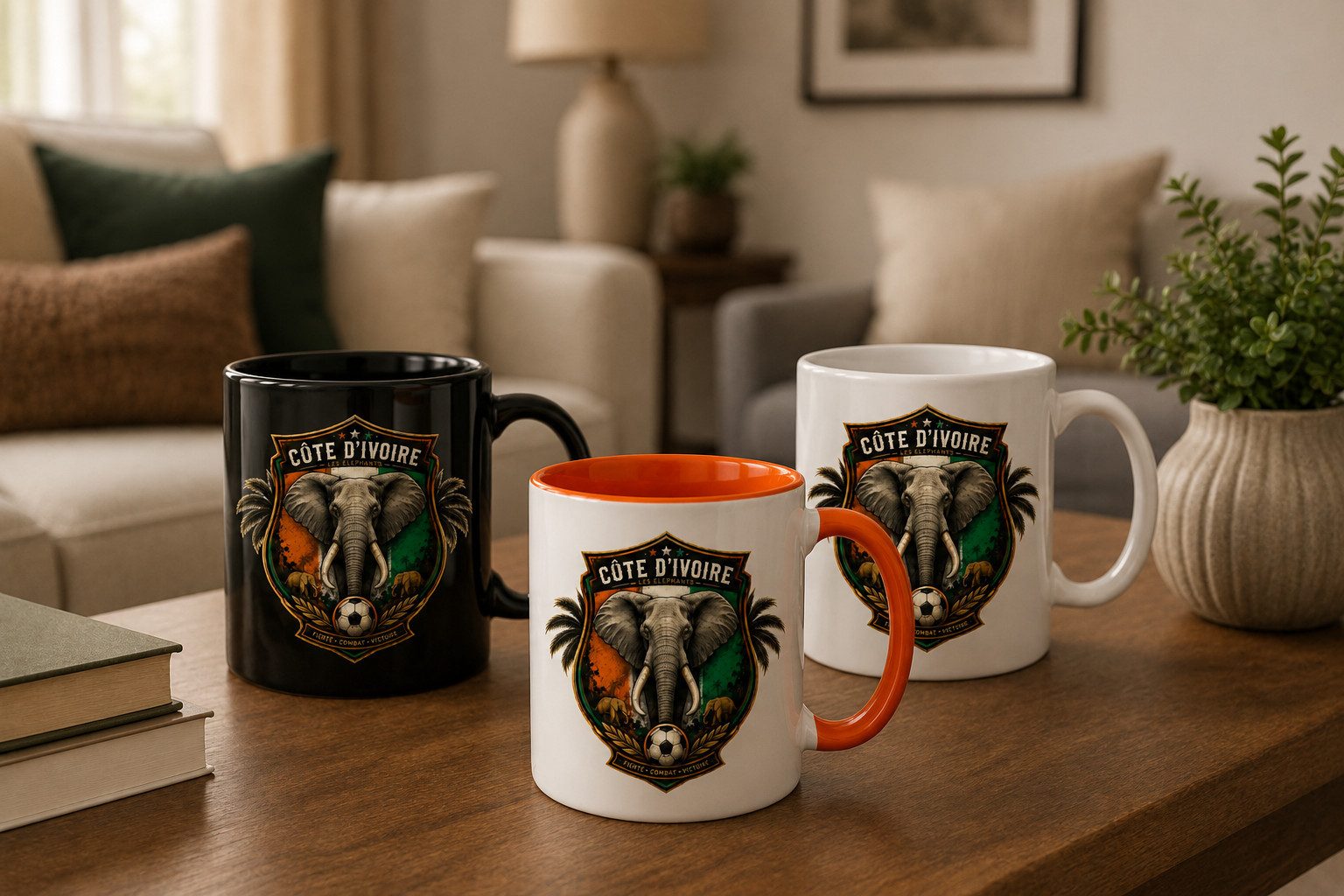 Blondie & Brownie Tasse Elfenbeinküste Tasse Elefantenwappen Fußball Print Keramikbecher, 1-tlg., Keramik, Elfenbeinküste Tasse Elefantenwappen Prestige