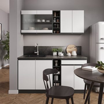 Livinity® Küchenzeile R-Line, Weiß/Anthrazit, 160 cm, AP Eiche