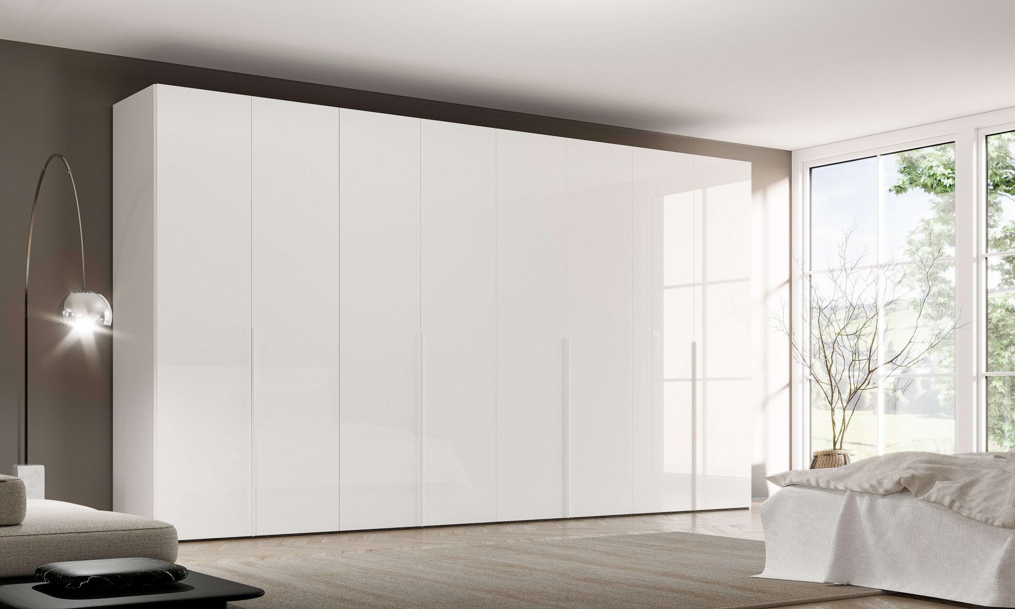 OTTO home Kleiderschrank Drehtürenschrank MISTER Kleiderschrank Garderobe Hochglanz Weiß Made in Italy, Basic- und Premium-Ausstattung, Breiten 200/300/400 cm.