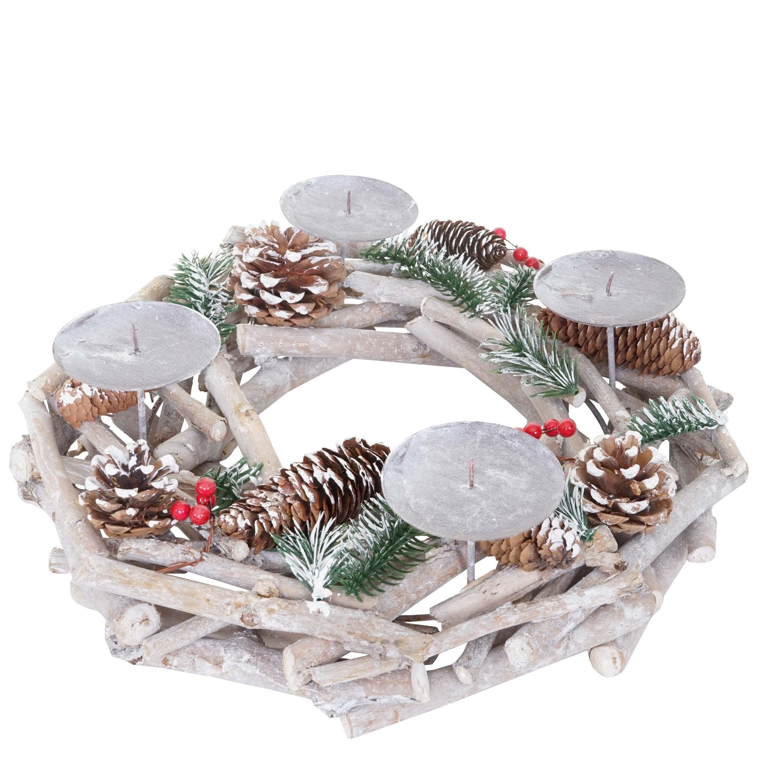 MCW Adventskranz T867-R, Mit 4 Kerzenhaltern, Aufwendig geschmückt