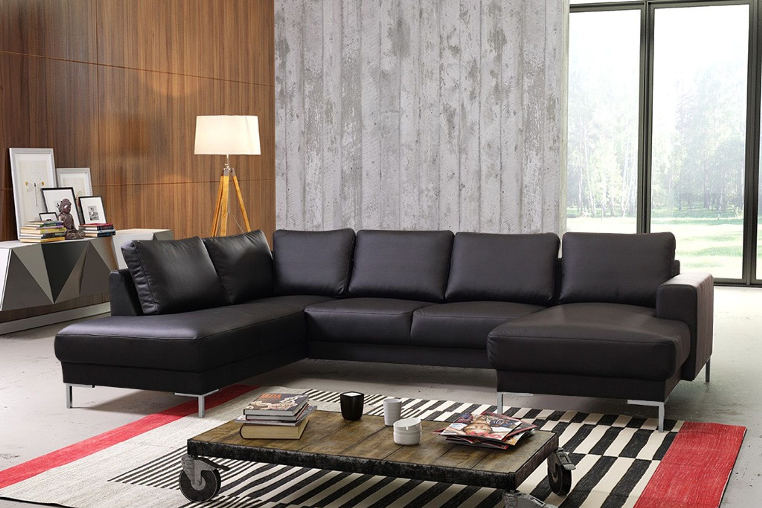 XXL, Wohnlandschaft Eckcouch in Ecksofa schwarz SILVIO Küchen-Preisbombe Sofa U-Form Kunstleder Sofa Couch