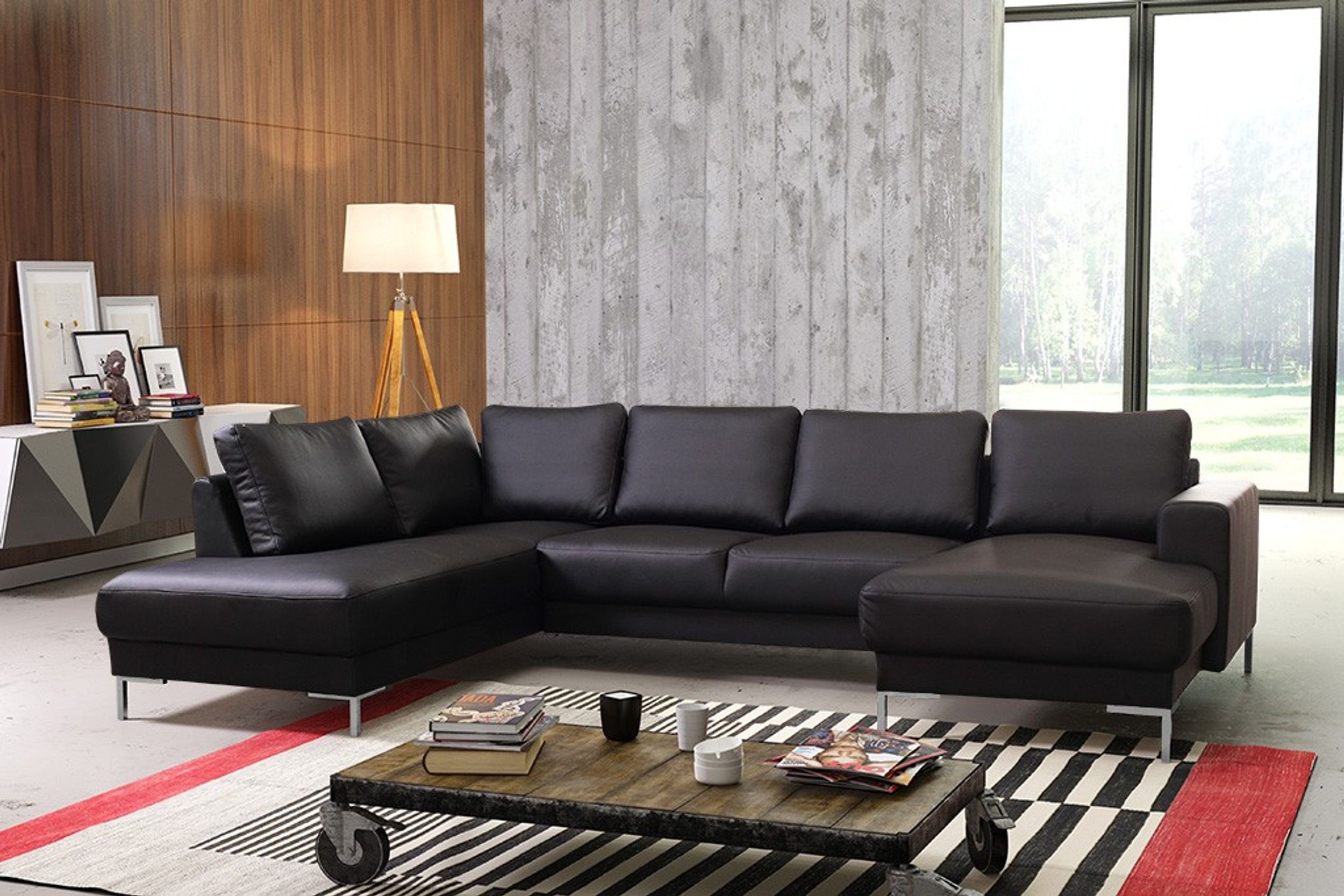 Sofa Kunstleder Küchen-Preisbombe SILVIO XXL, Ecksofa schwarz Wohnlandschaft U-Form Sofa Eckcouch in Couch