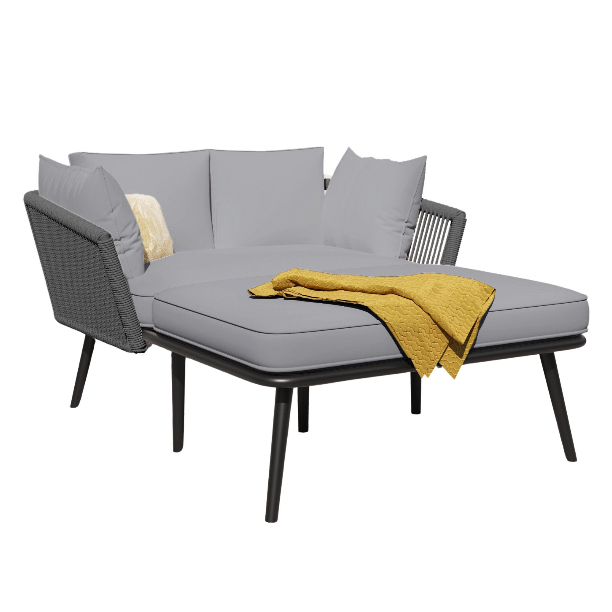 Rolipo Gartenlounge-Sessel Gartensofa Sonnenliege & extra dickem (10cm) abnehmbaren Kissen, handgeflochtenem Seil rostfrei & wetterfest für Garten/Terrasse/Pool