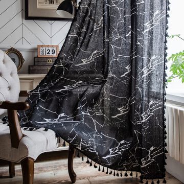 Vorhang Vorhang Vorhang aus schwarzem Marmor bedruckt Fenster Küche, AUKUU, Vorhang aus Baumwolle und Leinen halbverdunkelnd