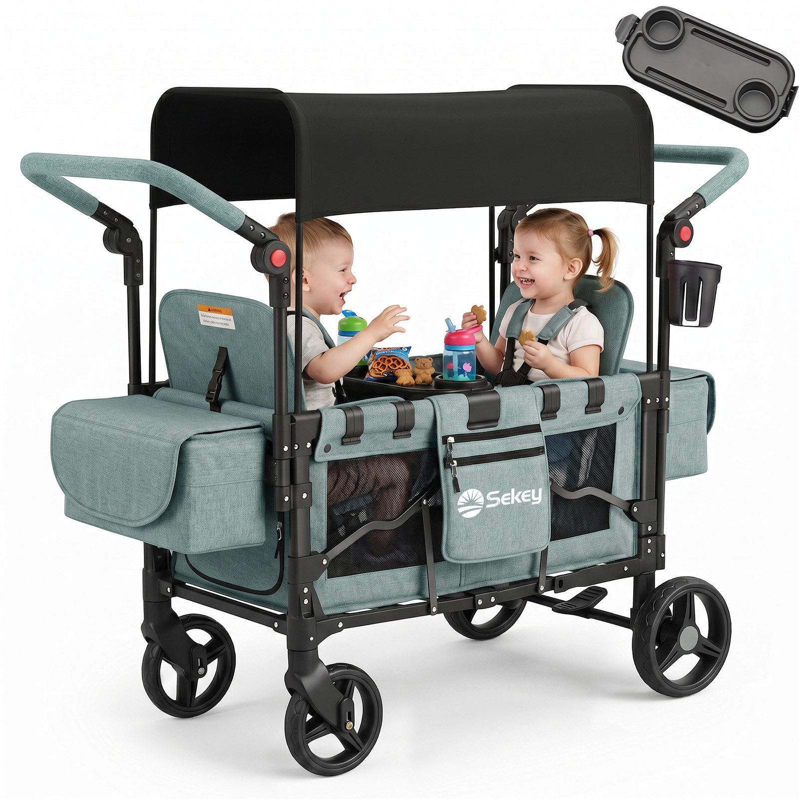 Bollerwagen für Kinder zum Sitzen, Bollerwagen Faltbar Kinderwagen für 2 Kinder