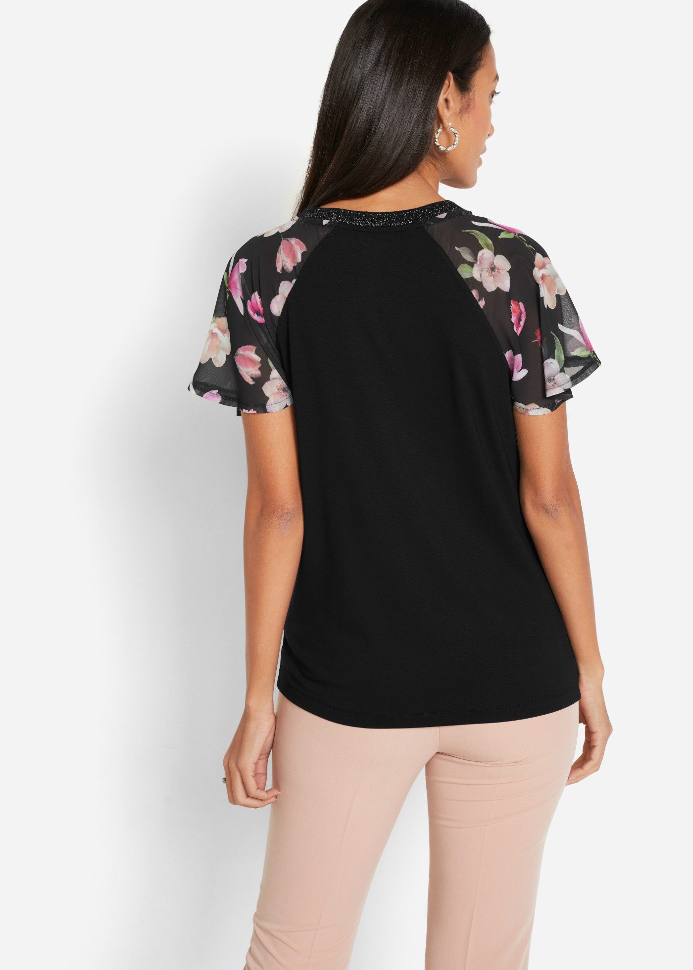bonprix T-Shirt bequeme Passform, Kurzarm-Design, mit Chiffonärmeln