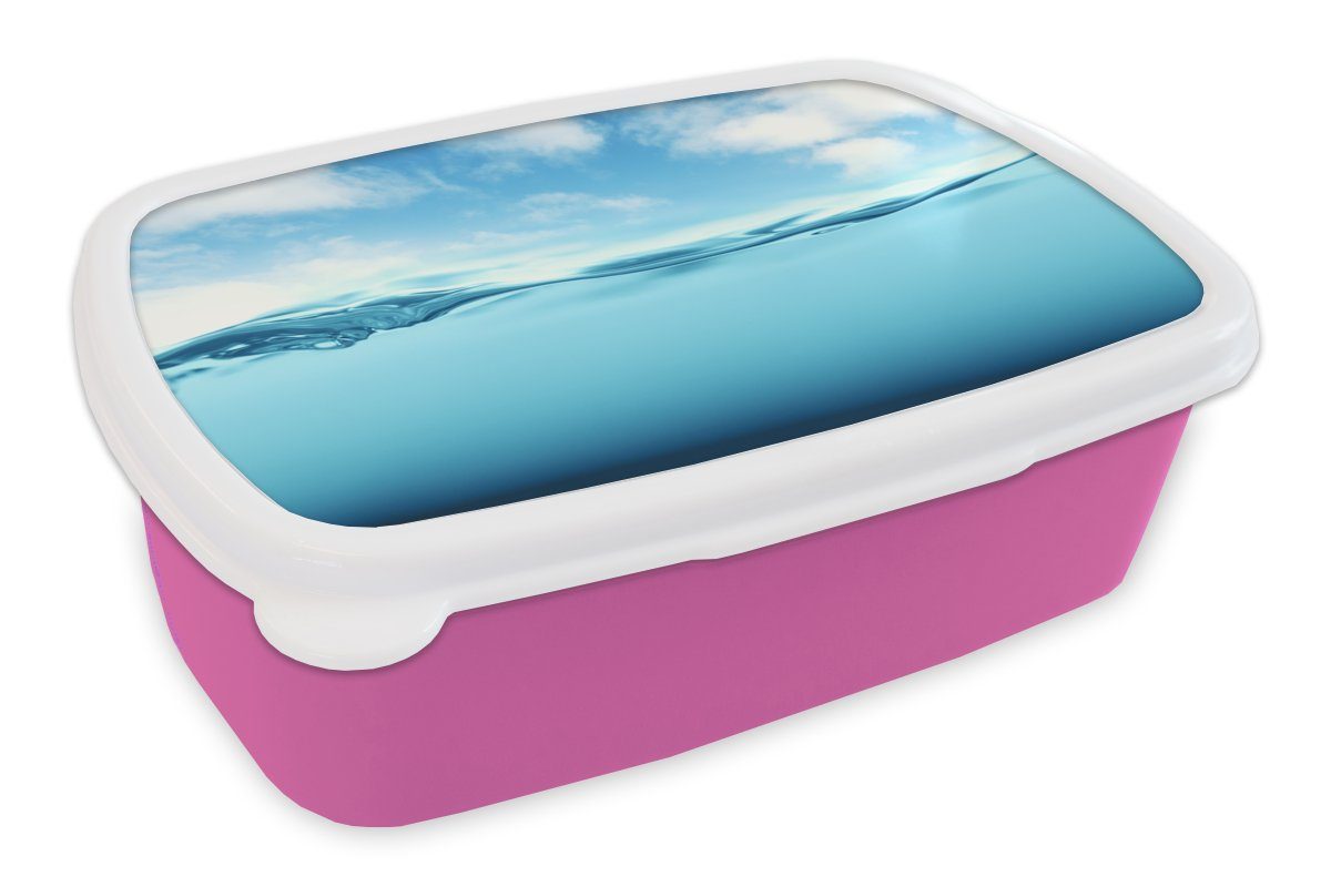 MuchoWow Lunchbox Meer - Wolken - Blau, Kunststoff, (2-tlg), Brotbox für Erwachsene, Brotdose Kinder, Snackbox, Mädchen, Kunststoff rosa