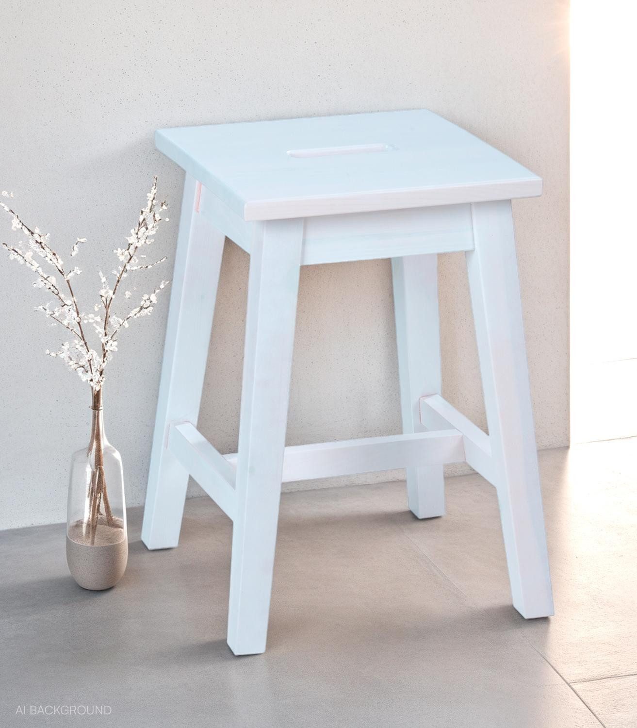 Home4You Sitzhocker, Weiß, Lackiert, Kiefernholz massiv, mit Mittelstrebe, günstig online kaufen