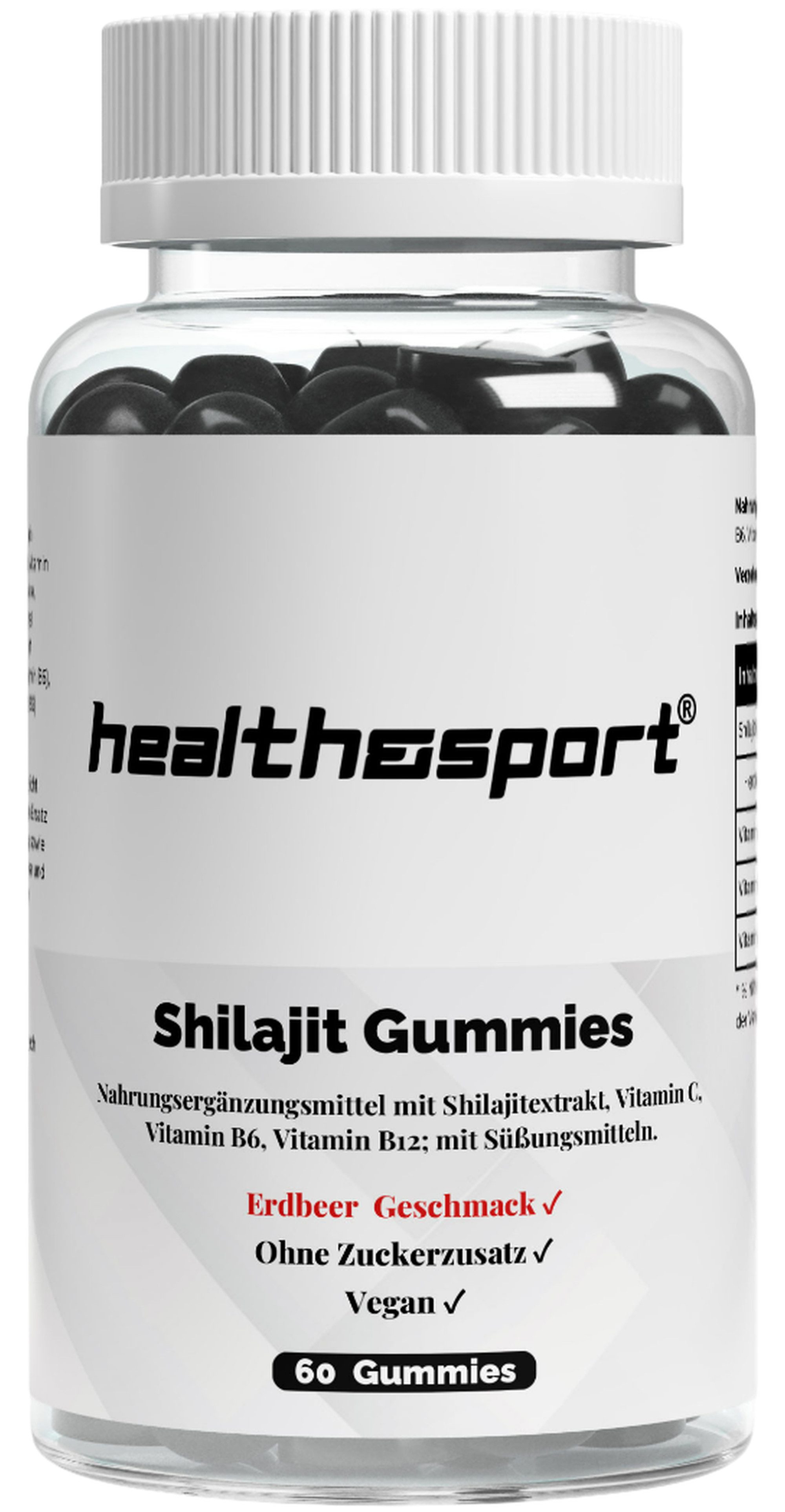 health&sport Shilajit Harz Gummies Erdbeere Vegan + Витамины – Energie & Vitalität Kapseln, 60 St., 180 g