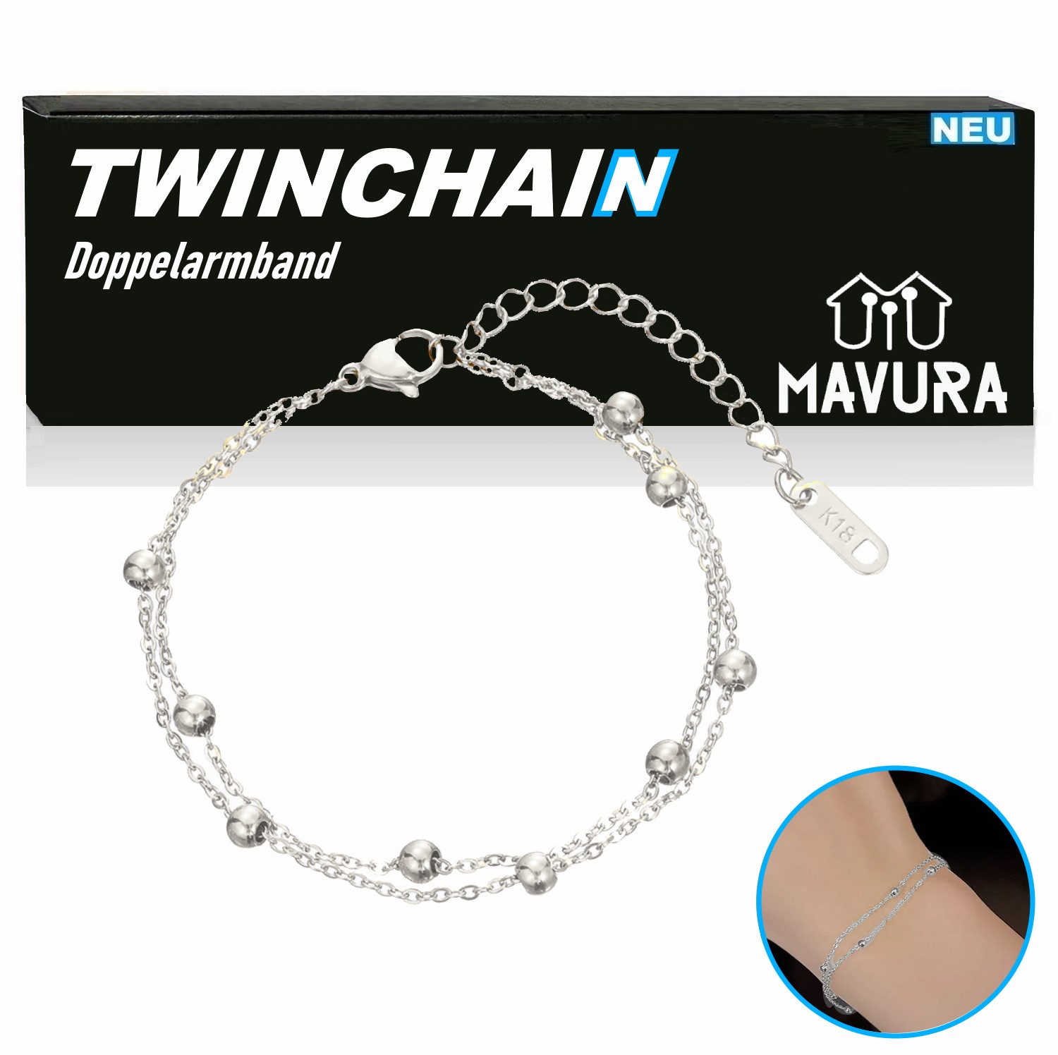 Armband TWINCHAIN Doppelarmband Doppel Armband Mini Kugel Damen