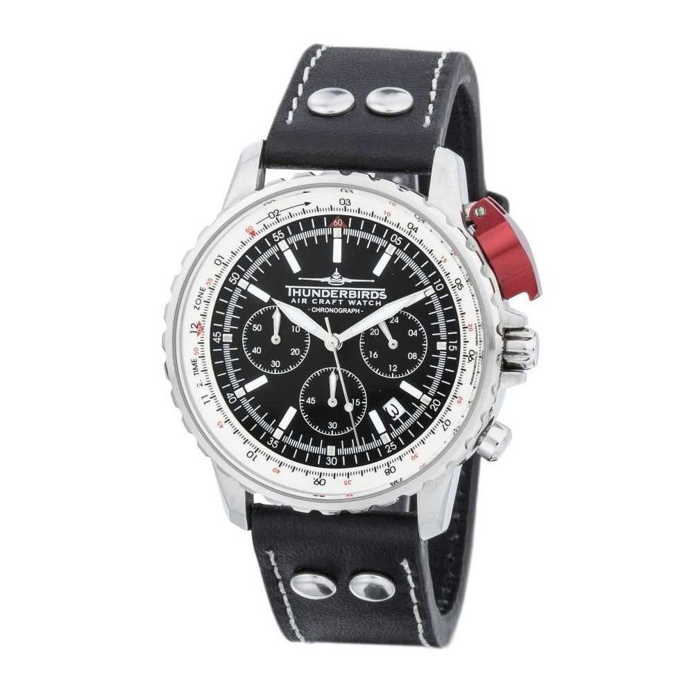 Thunderbirds Steel 43 mm Fliegeruhr TB1048-01 Lederband Fighting Chronograph