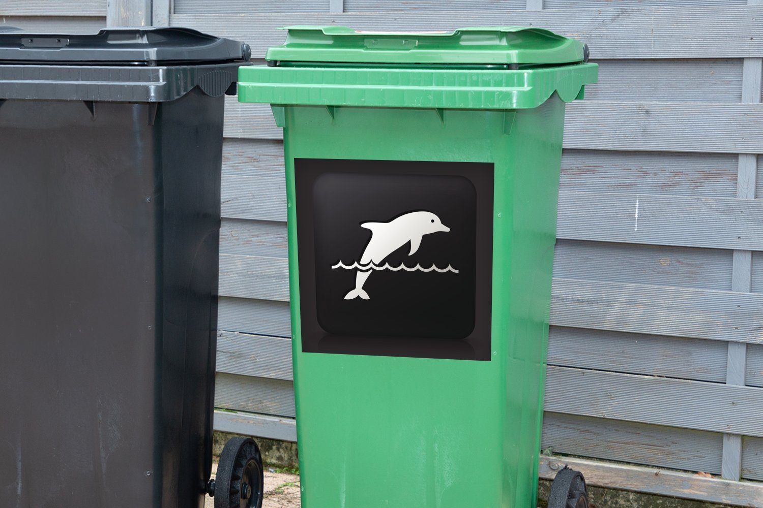 St), Delphins Illustration Mülleimer-aufkleber, MuchoWow (1 Abfalbehälter auf Wandsticker Mülltonne, Eine eines Container, Hintergrund Sticker, schwarzem