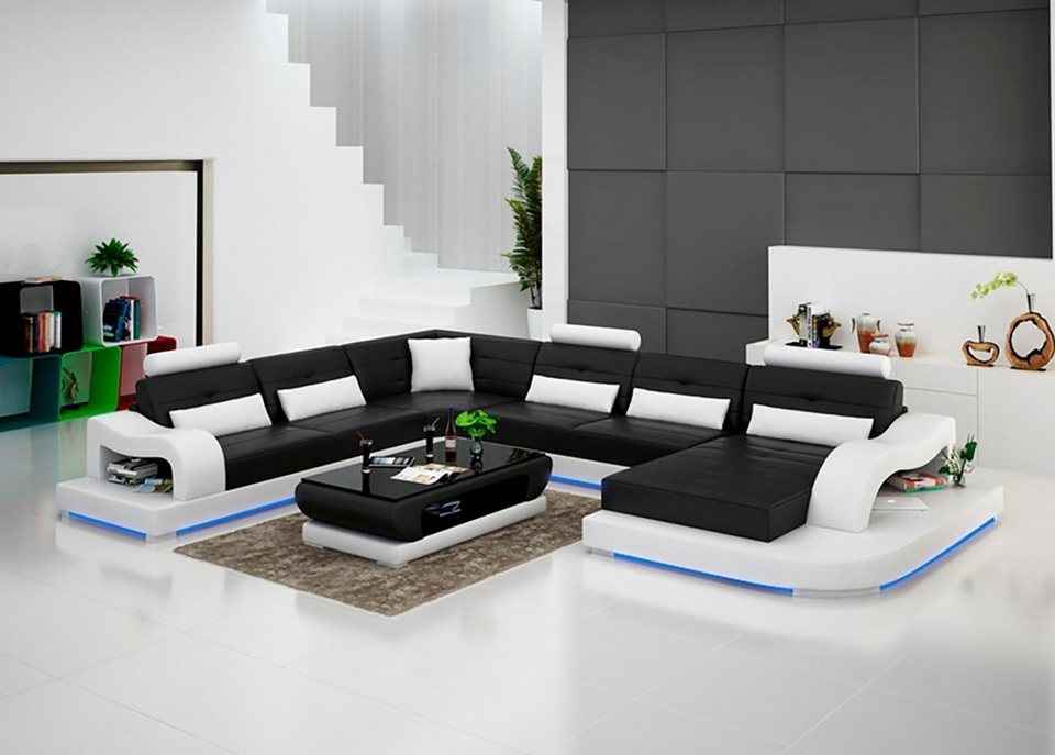 Sofa, Ledersofa Design 398 Modern 195 398 x 195 ca. ca. Wohnlandschaft Eck 278 x Maße: oder x x 278 cm Ecksofa, JVmoebel Couch Ecksofa cm