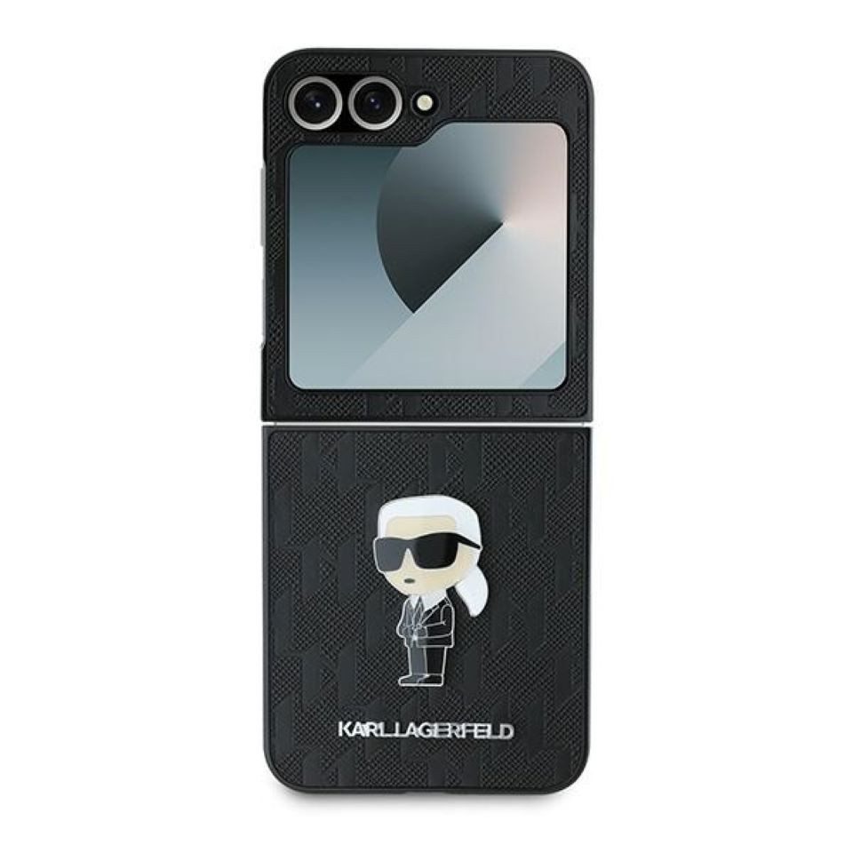 KARL LAGERFELD Handyhülle Case Galaxy Z Flip 6 Kunststoff schwarz Logo Metall. 6,7 Zoll, Kantenschutz