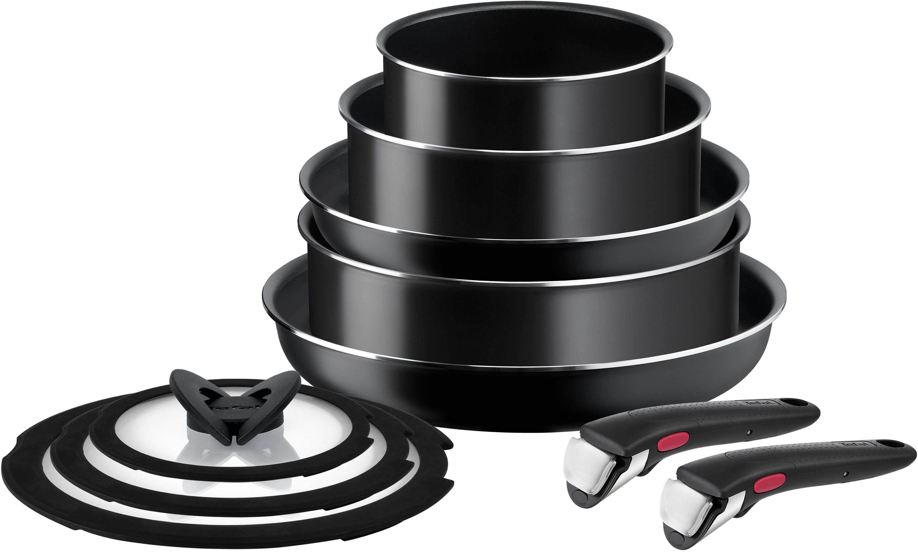 Tefal Pfannen-Set Ingenio Easy Cook & Clean On, Aluminium (Set, 10-tlg), abnehmbarer Griff, Antihaftversiegelung, Thermo-Signal, made in France