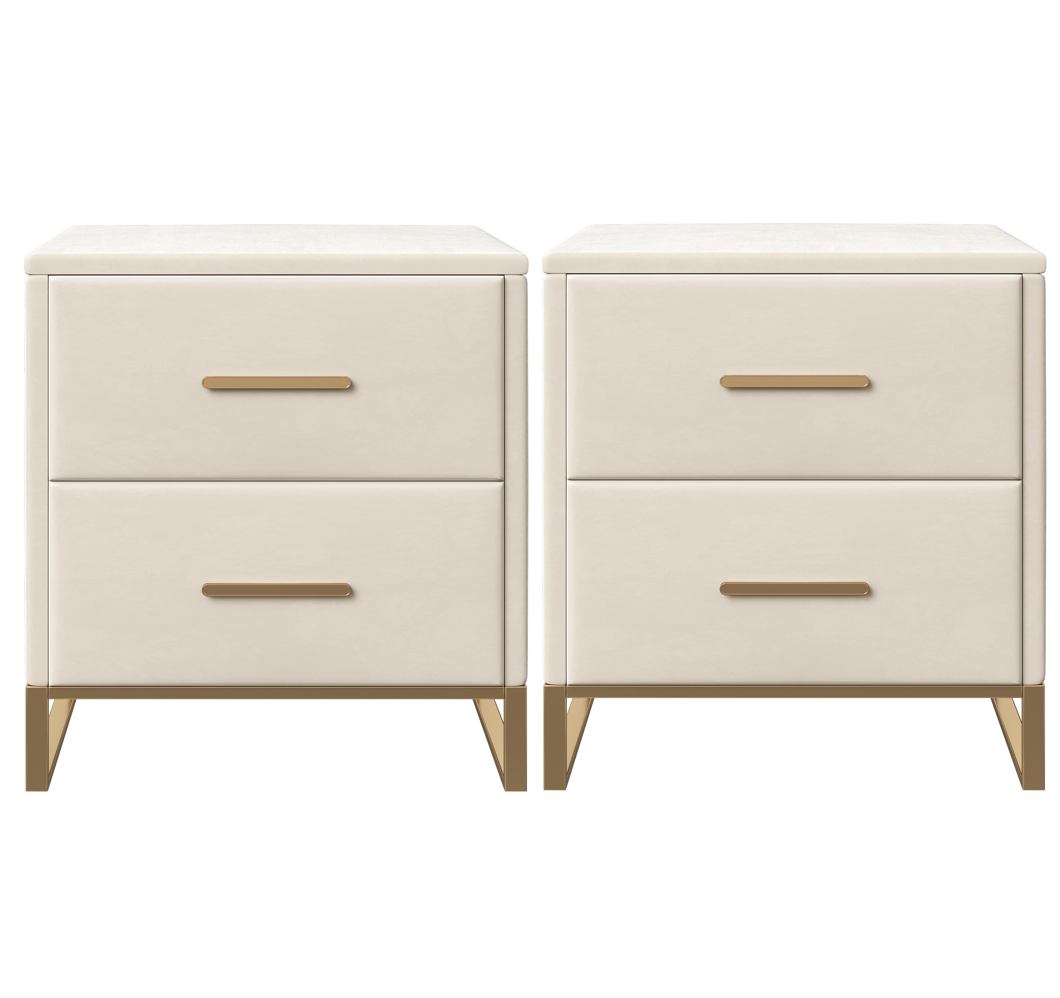 Yelenaro Nachttisch Nachtschrank mit 2 Schubladen (Set, 2-St), 40x40x50 cm,2er-Packung,Metallgriffe und Stützbeine,Samt,Beige