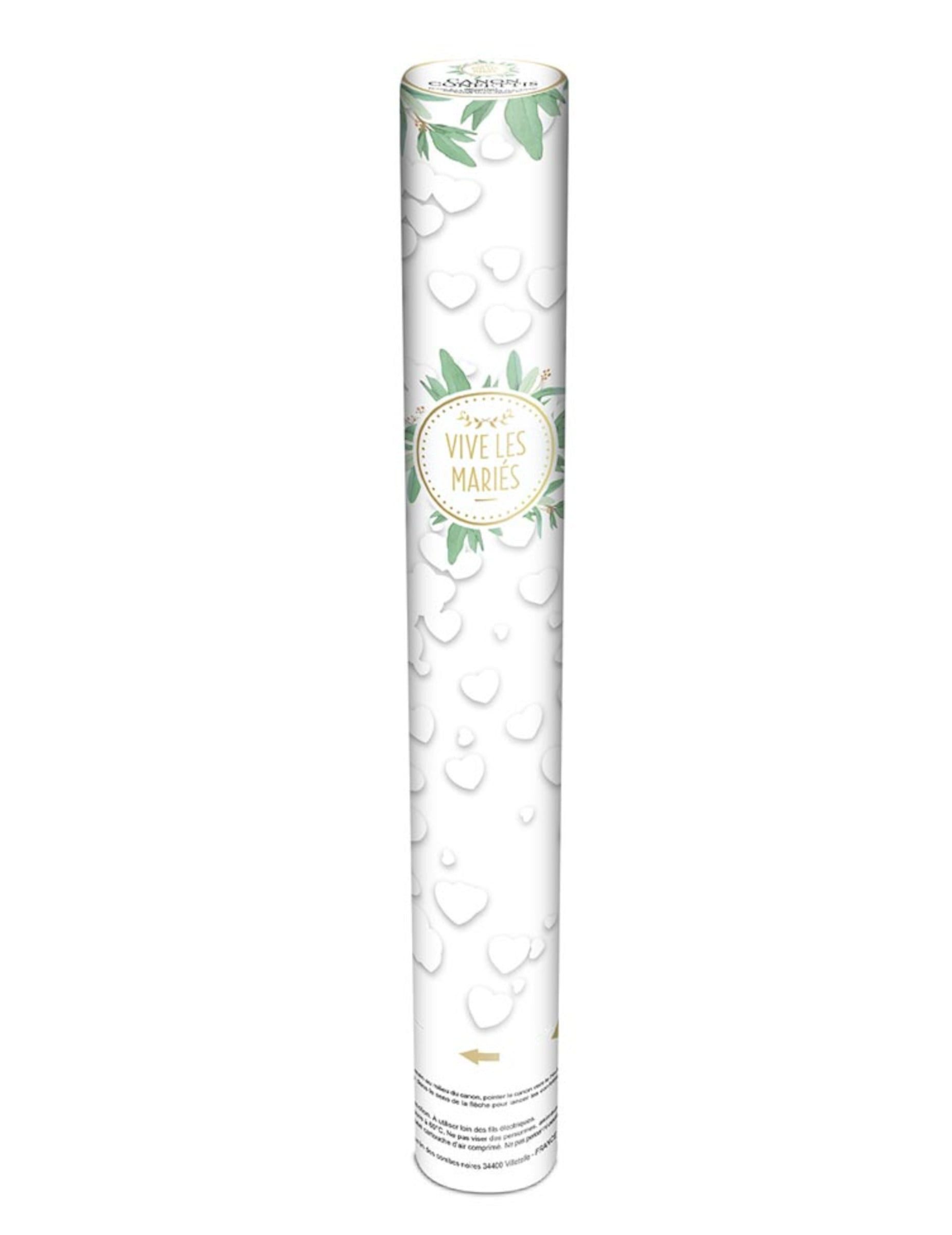 Kostüm Konfetti-Kanone weiße Herzen 40 cm - Hoch lebe das Brautpaar