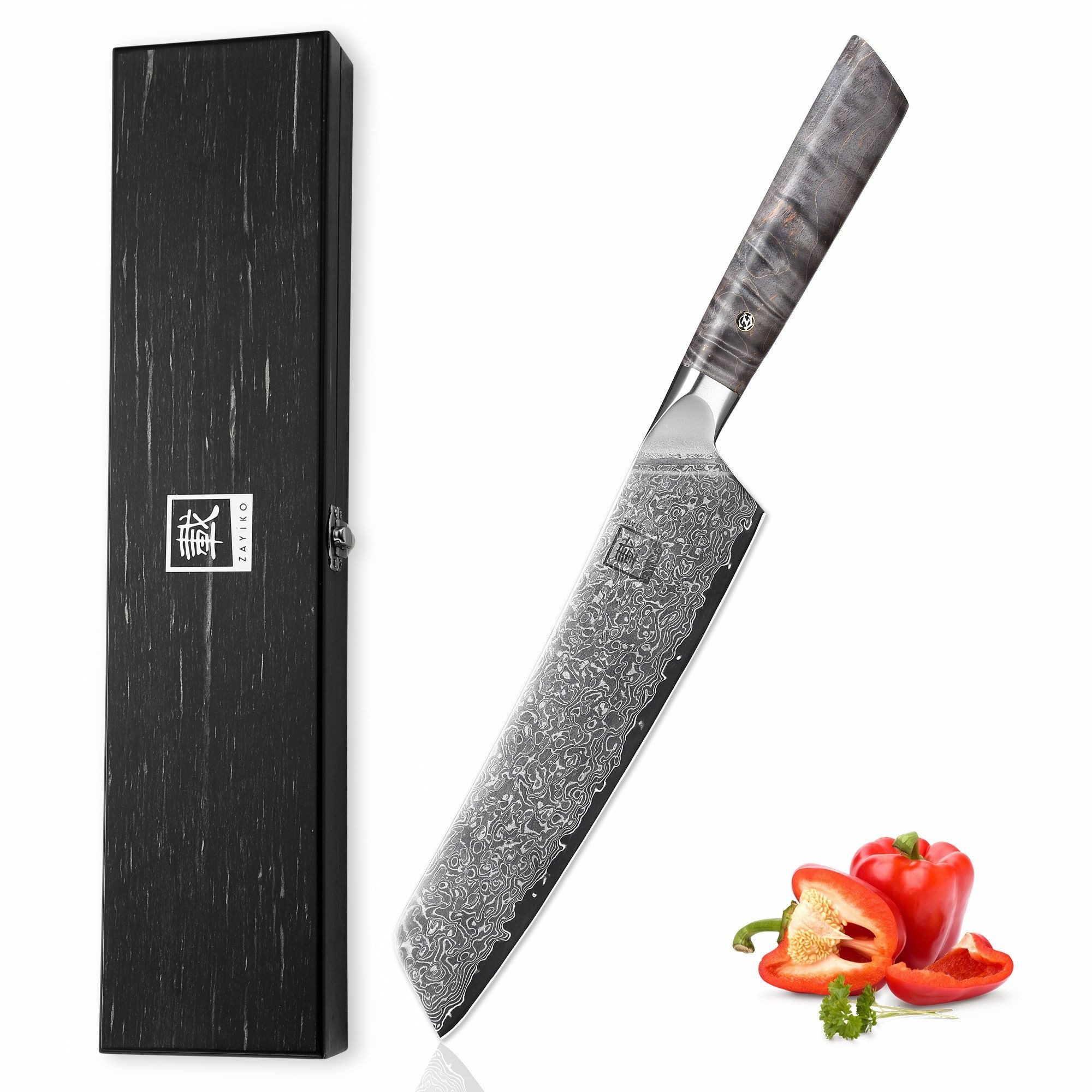 ZAYIKO Universalküchenmesser Professional Series Damast Chefmesser 20 cm Klinge I Ahornholzgriff, Damaststahl, VG10-Kern