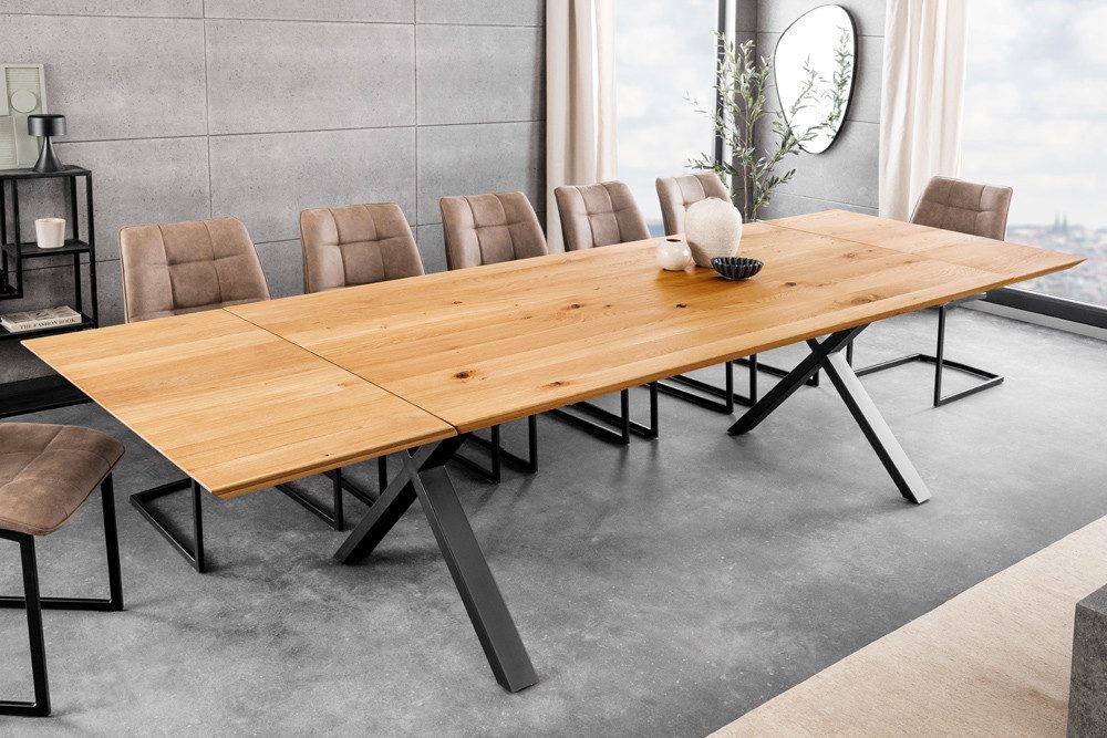 riess-ambiente Esstisch WILD OAK 160-260cm natur/schwarz - Eiche, Schweizer Kante, X-Gestell (Einzelartikel, 1-St), Massive Industrial-Tafel für 12 Personen - ideal für Wohn- & Esszimmer