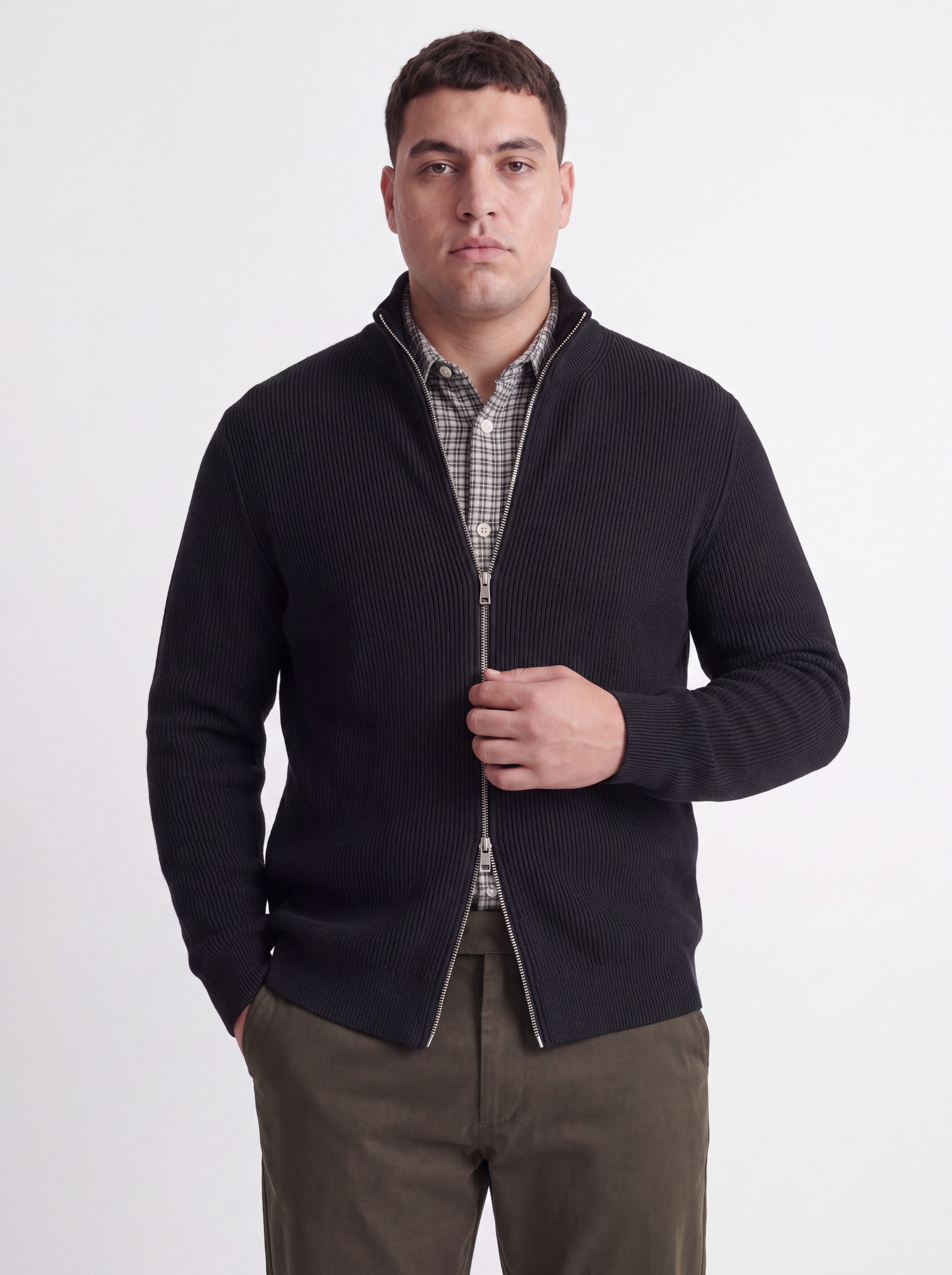 Jack & Jones PlusSize Strickjacke JJEPERFECT KNIT FULL ZIP CARDIGAN SN PLS Baumwollmischung, mit Stehkragen