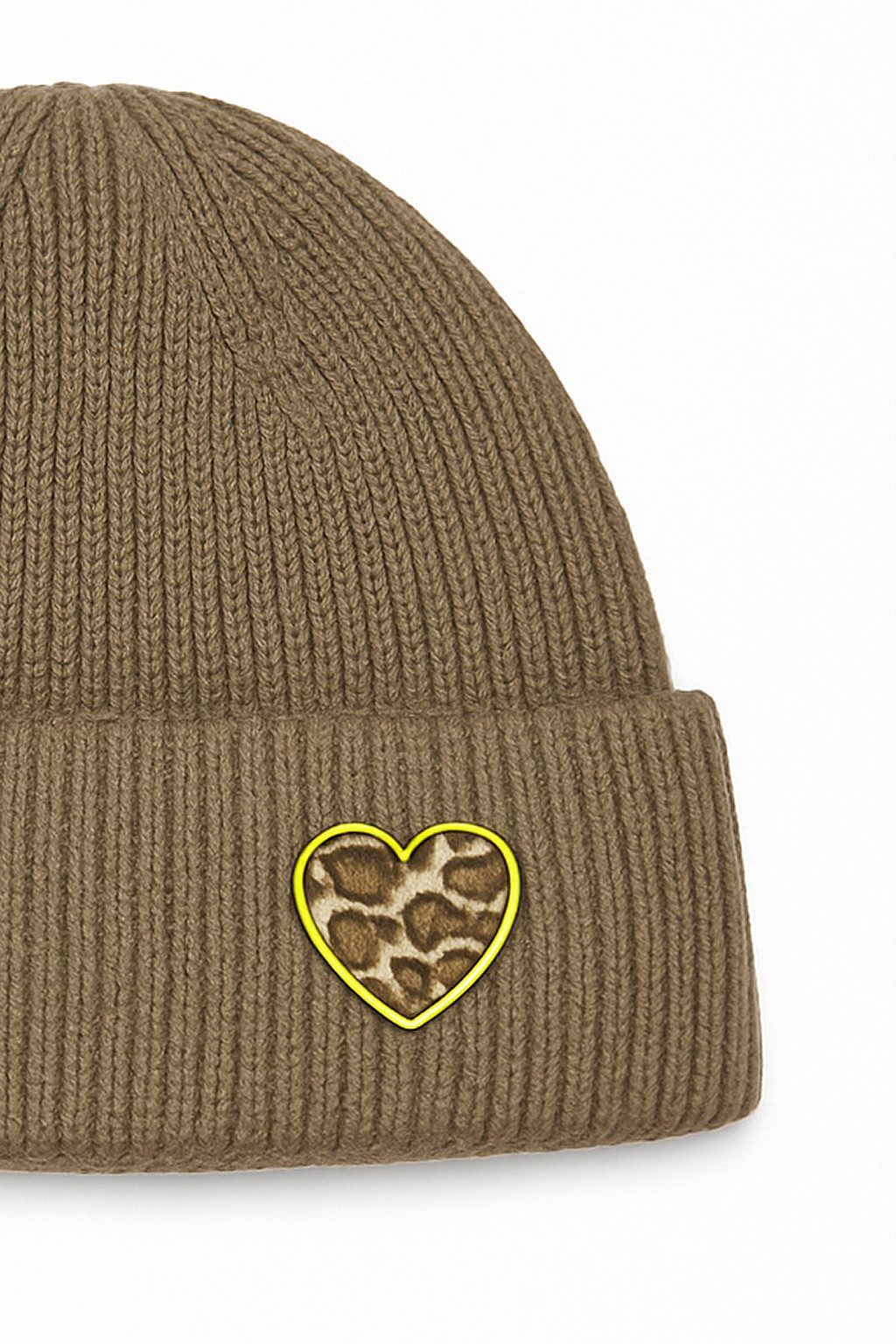 Faera Strickmütze Gerippte warme Mütze mit Herz Patch für Damen (1-St., modisch) Normal Fit Einfarbig elastisch Ohne Verschluss Casual-Style
