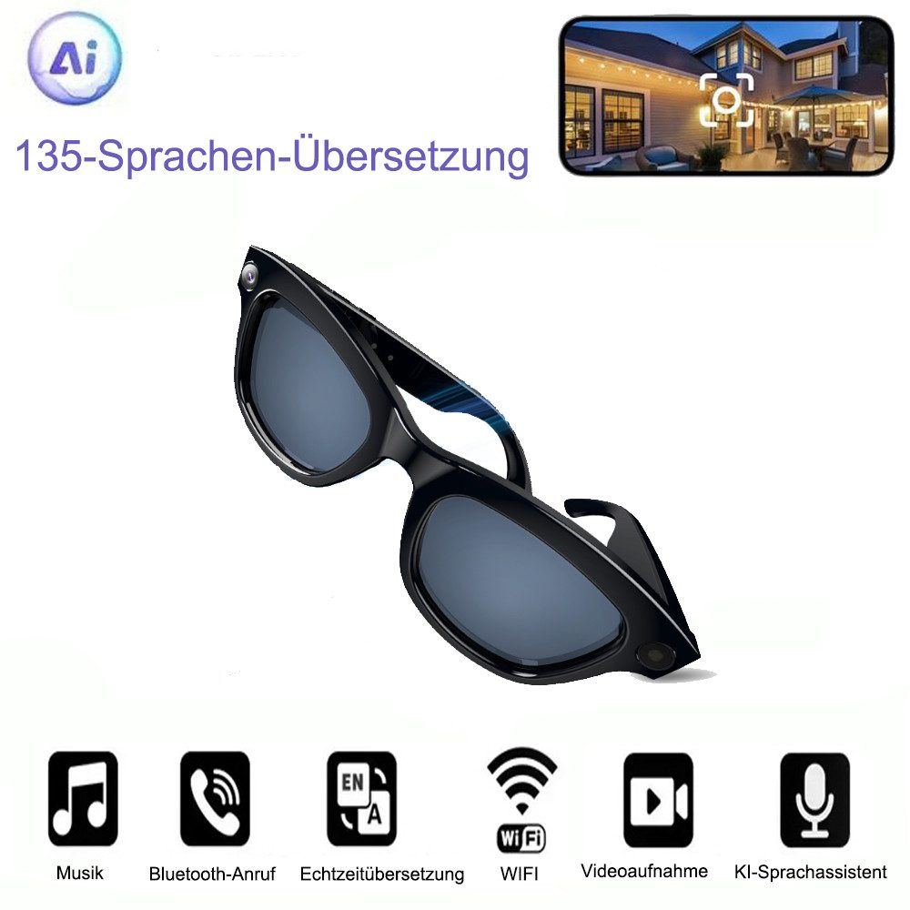 AeroAxis Videobrille AI Smart Glasses Sonnenbrille Video Brille mit HD 1018P Kamera, Mikrofon Musikwiedergabe Übersetzung Kleine Kamera Sprachassistent