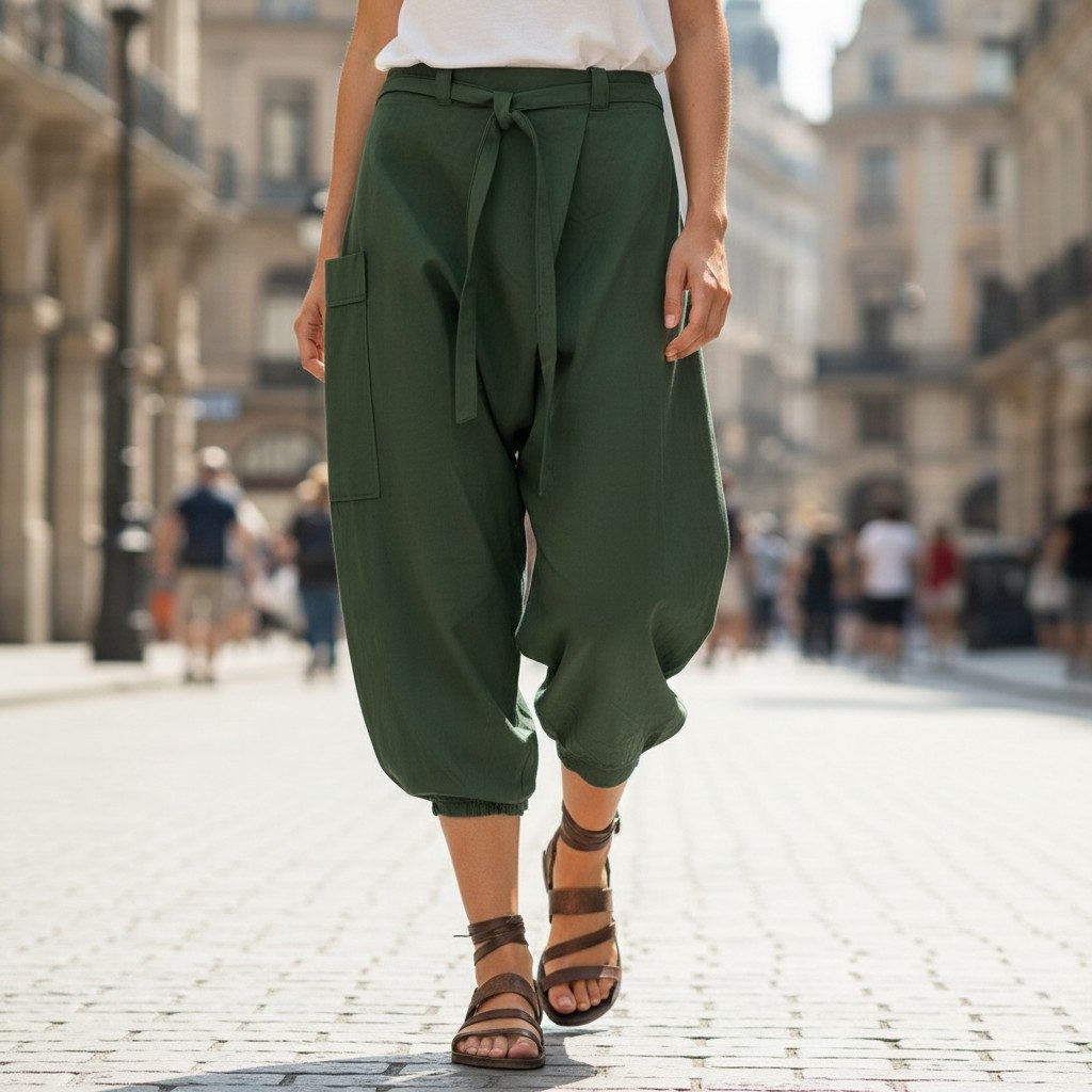 Guru-Shop Relaxhose Baggy Shorts, Sarouel Hose - khakigrün Ethno Style, alternative Bekleidung – Bild 2 von 5
