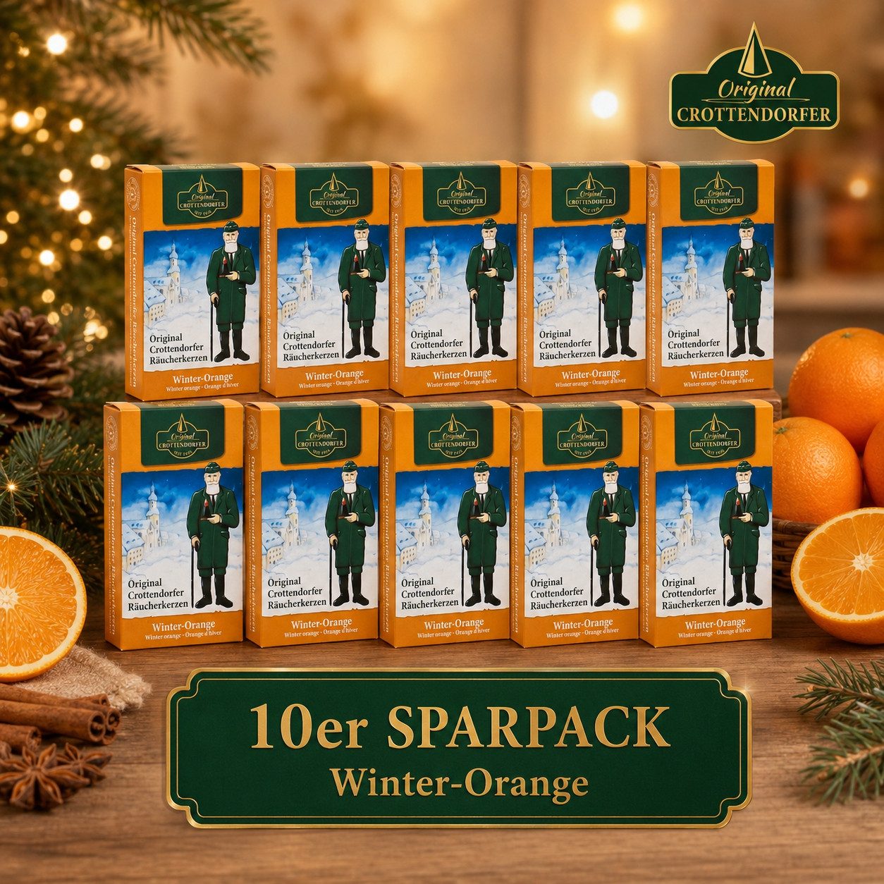 Crottendorfer Räucherkegel Crottendorfer Räucherkerzen 10er-Pack Winter-Orange (Packung, 10-St., Vorteilspack), 100% Made in Germany