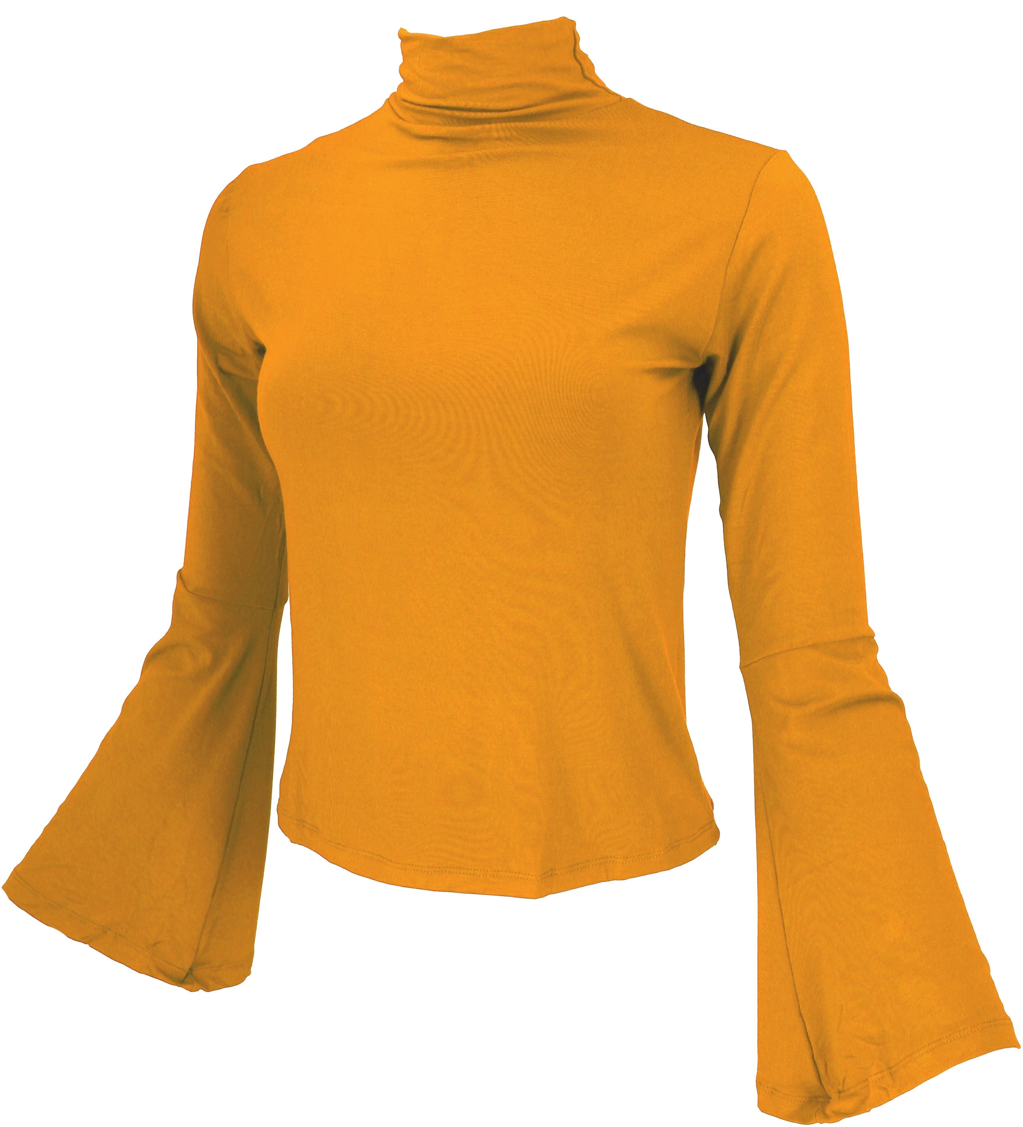 Guru-Shop Longsleeve Schmales Langarmshirt mit Trompetenärmeln günstig online kaufen