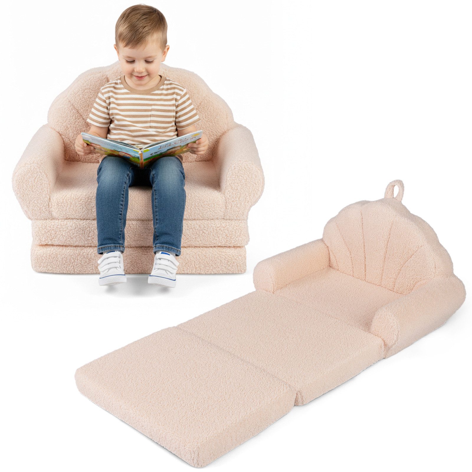 COSTWAY Kindersofa, Kindercouch mit bettfunktion für kinder, ab 3 Jahren