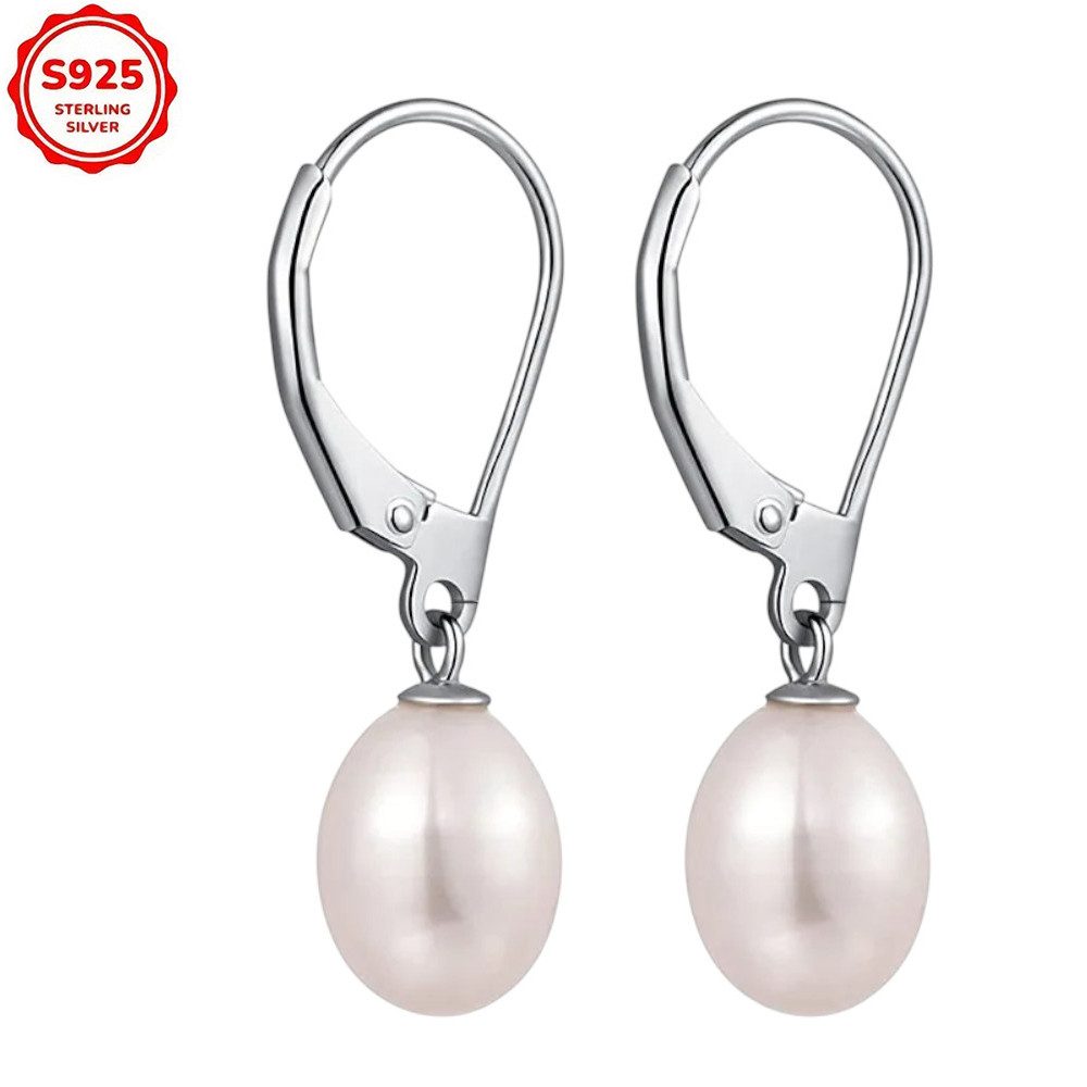 Taffstyle Perlenohrringe Elegante Damen Ohrrringe 925 Sterling Silber Ohrhänger Süßwasserperlen (Edle Silber Ohrhänger mit echten Süßwasserperlen – klassischer Look für besonderen Glanz und zeitlose Eleganz)