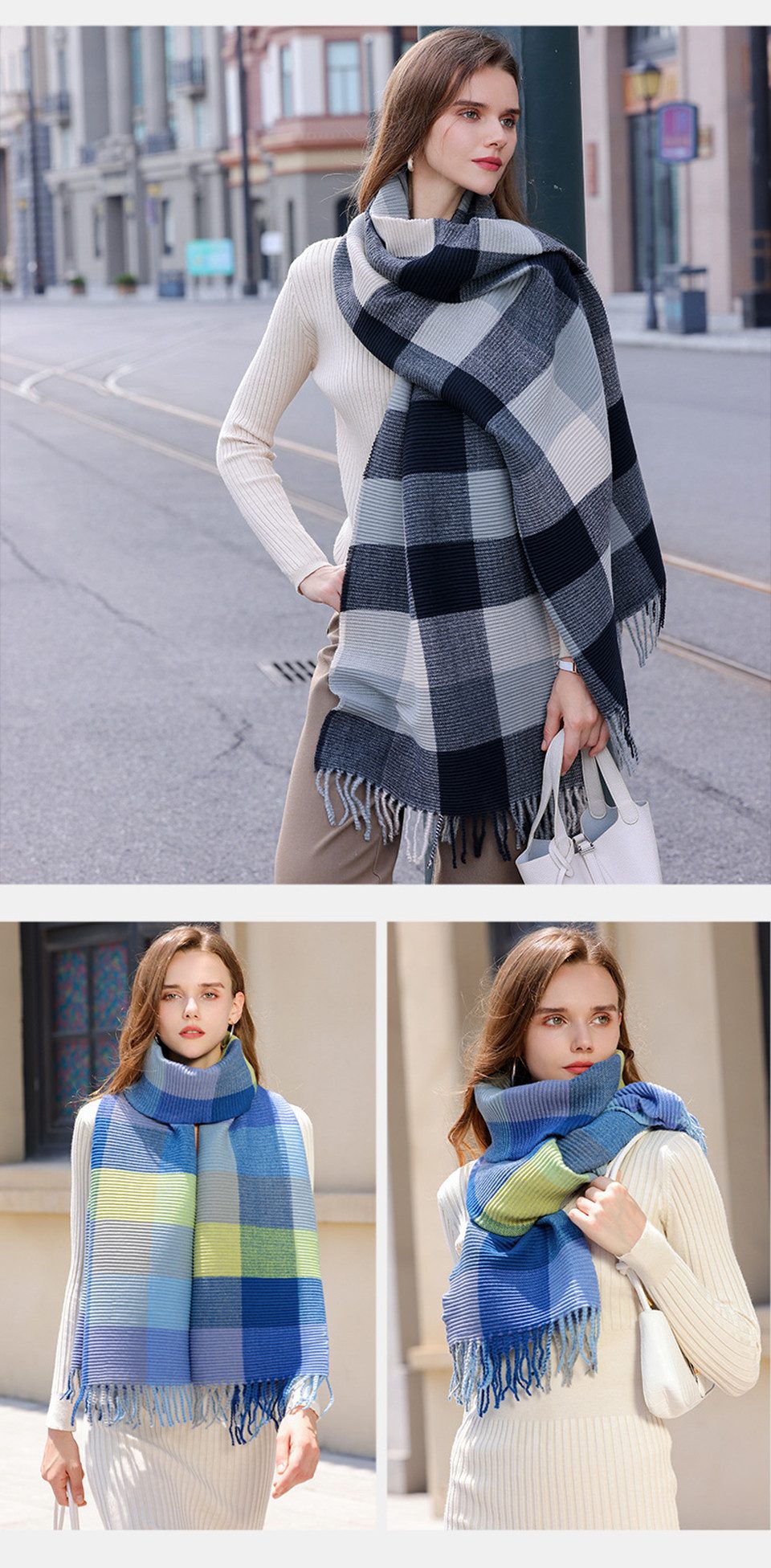 Coonoor Kaschmirschal Eleganter Damen Kaschmirschal, Winterdicke Schulterdecke, Mit Fransen, unverzichtbares Accessoire für Herbst und Winter – Bild 5 von 5