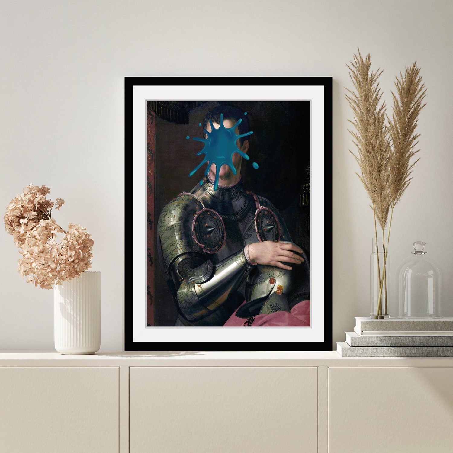 queence Bild Herbert mit Farbklecks, Bilder von Männern, Gemälde, Historische Persönlichkeiten, Kunst, Mann, Ritter, HD Premium Poster-Druck inkl. Holzrahmen