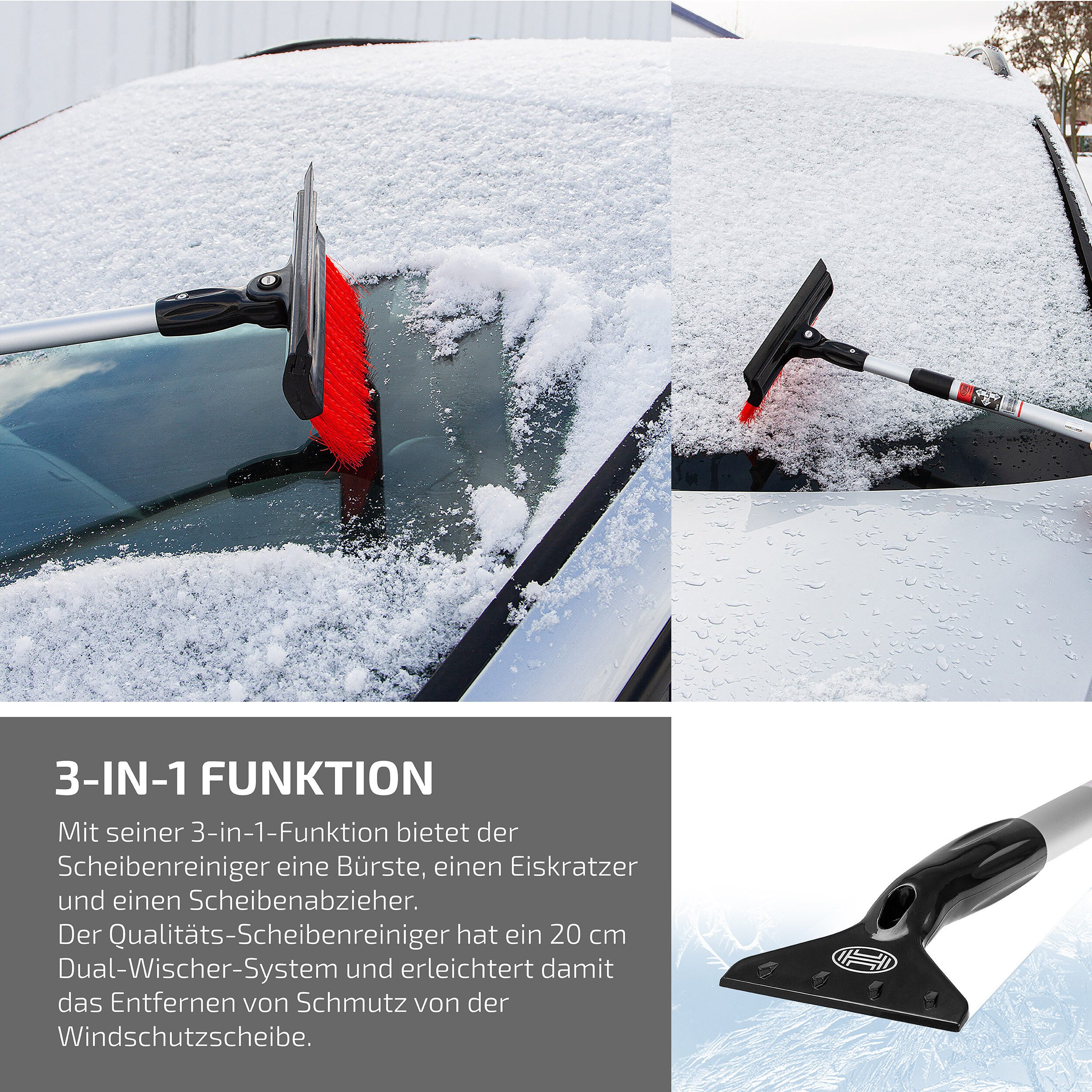 HEYNER Autowaschbürste Scheibenreiniger Schneebesen Eiskratzer 4in1 faltbar Aluminium 56-82cm, (1-tlg) – Bild 4 von 5
