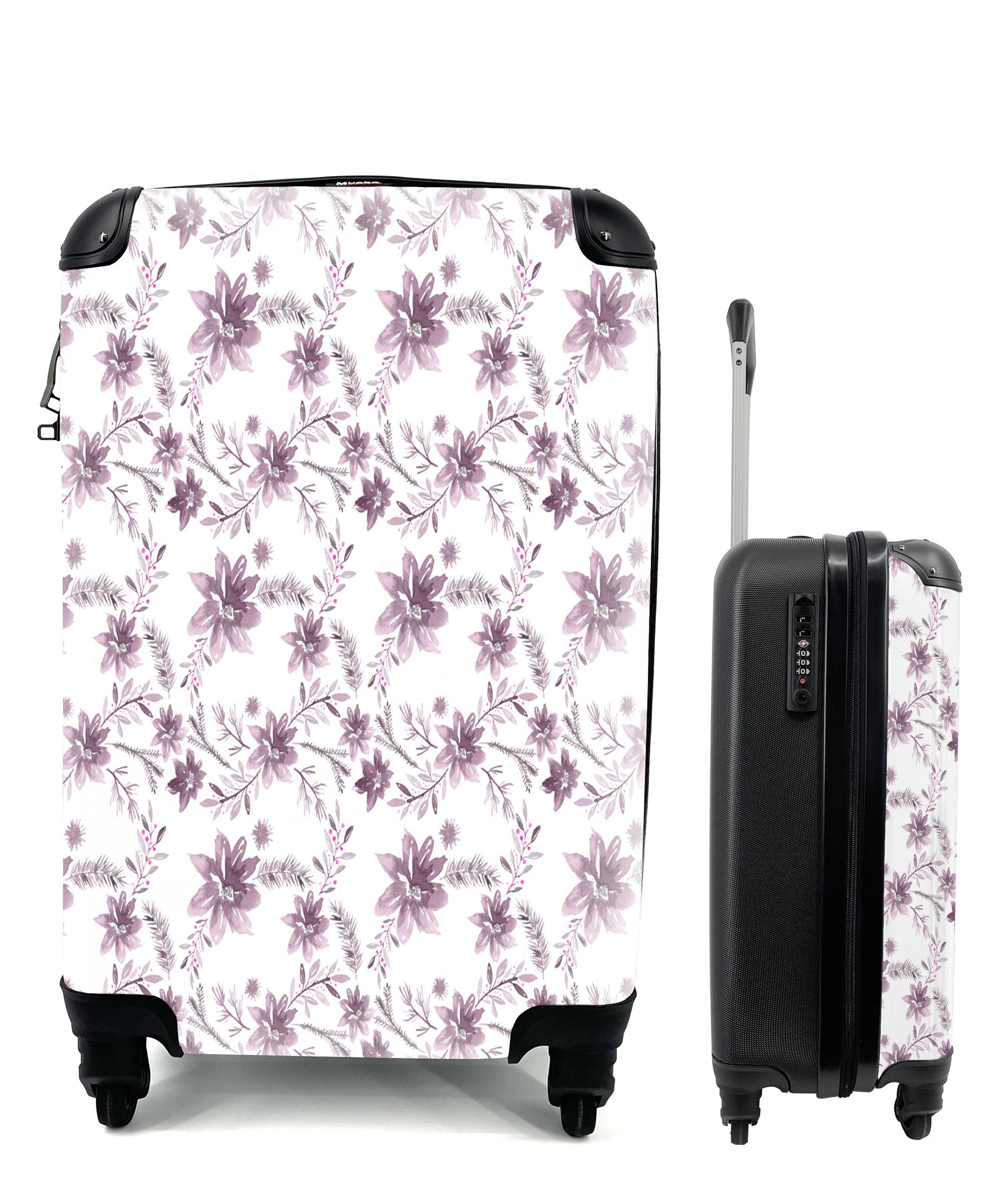 MuchoWow Handgepäckkoffer Blumen - Muster - Rosa, 4 Rollen, Reisetasche mit rollen, Handgepäck für Ferien, Trolley, Reisekoffer