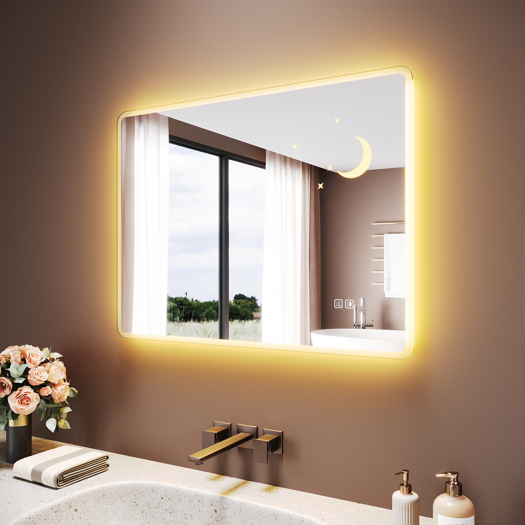 SONNI Badspiegel Badspiegel mit LED Beleuchtung Badezimmerspiegel, Drei Farbtemperaturen dimmbar, Antibeschlag, Ladesteckdose