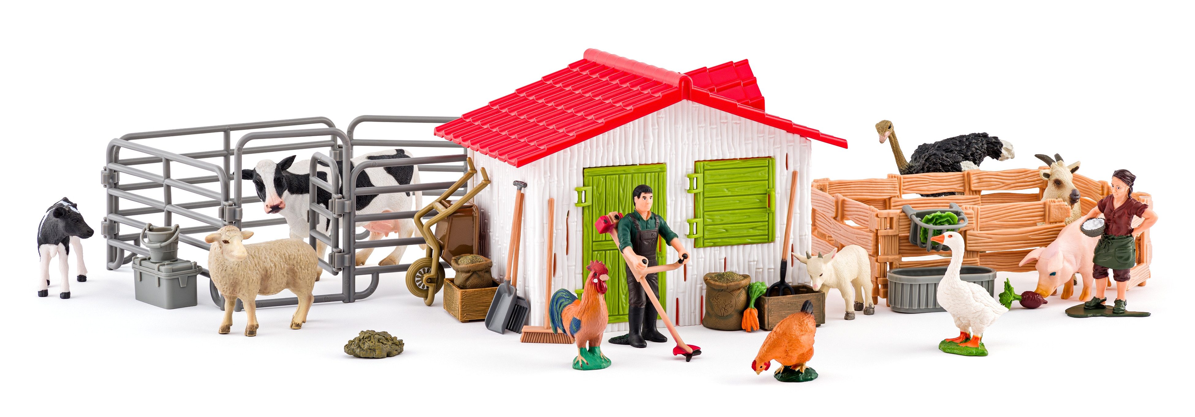 Woodyland Lernspielzeug Faunica Spielset 96039 Farm / Bauernhof mit Zubehör. 48 teilig, Set`s der Reihe Faunica kombinierbar