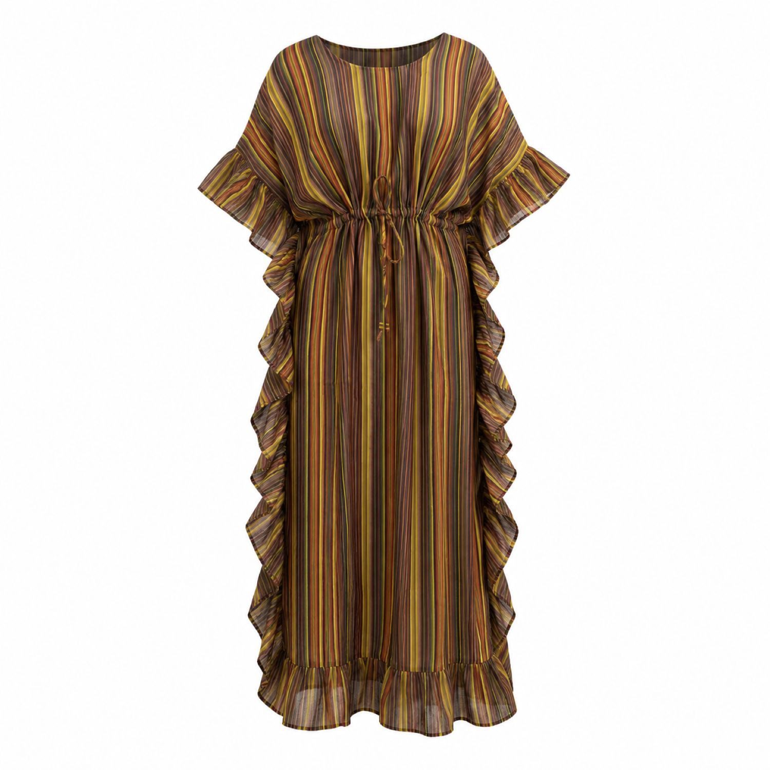 PfauGermany Kaftan Frill Spiral Print Muslin Cotton Kaftan