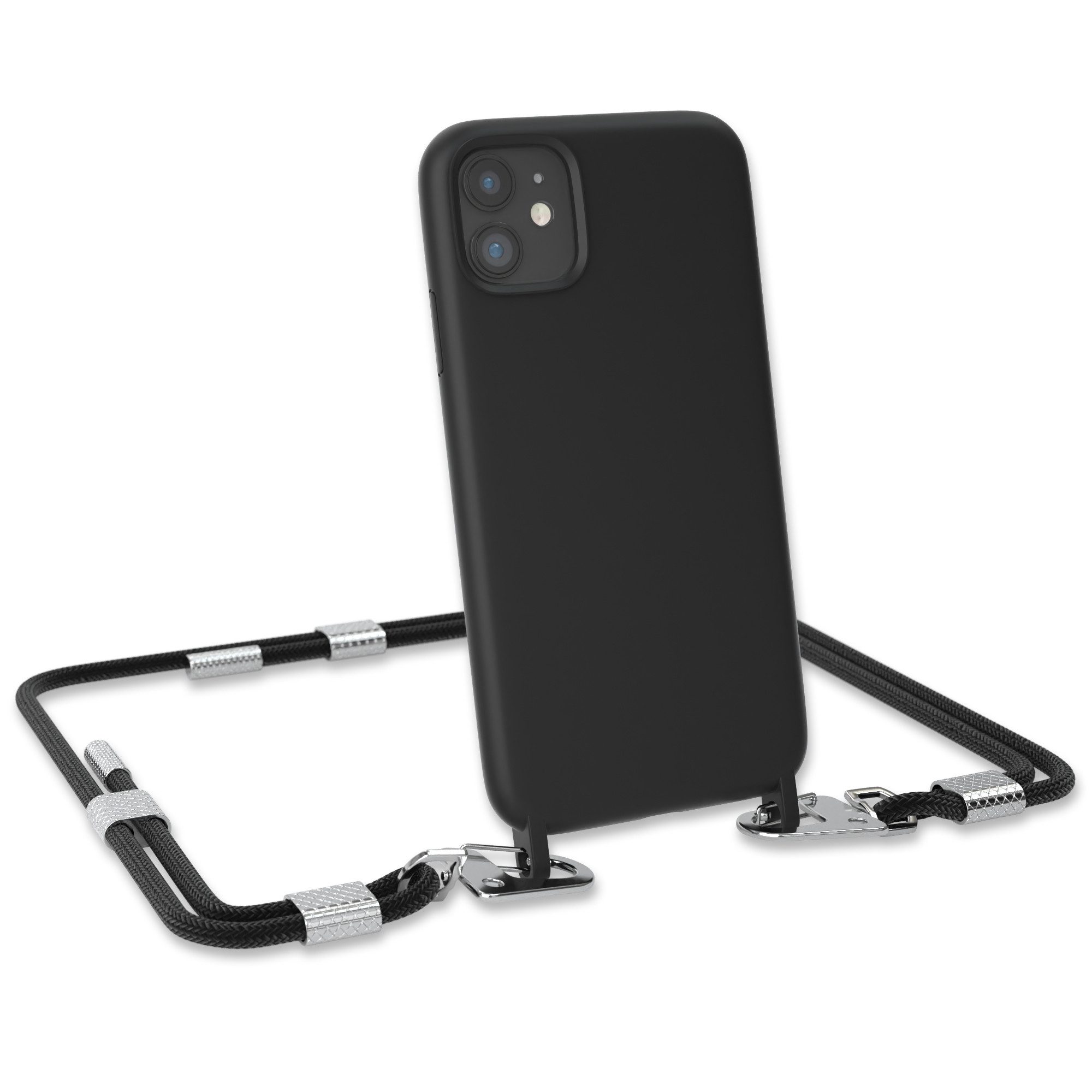 EAZY CASE Handykette Carabiner Chain für Apple iPhone 11 6,1 Zoll, Ketten Hülle Cross Bag Case Kettenhülle abnehmbare Kordel in Schwarz