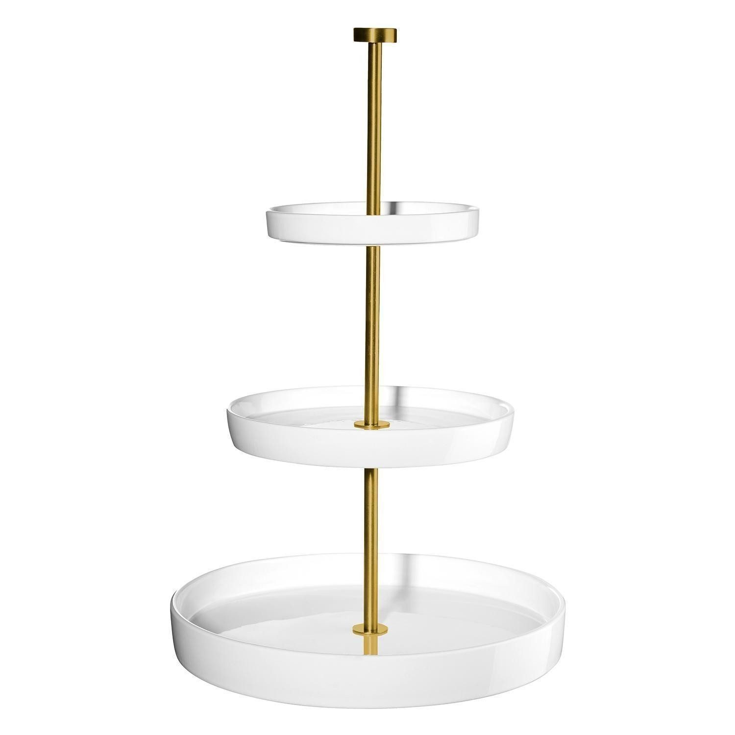 ASA SELECTION Etagere GRANDE, Weiß, Messingfarben, Steingut, Edelstahl, spülmaschinengeeignet, Ø 28 x H 41 cm