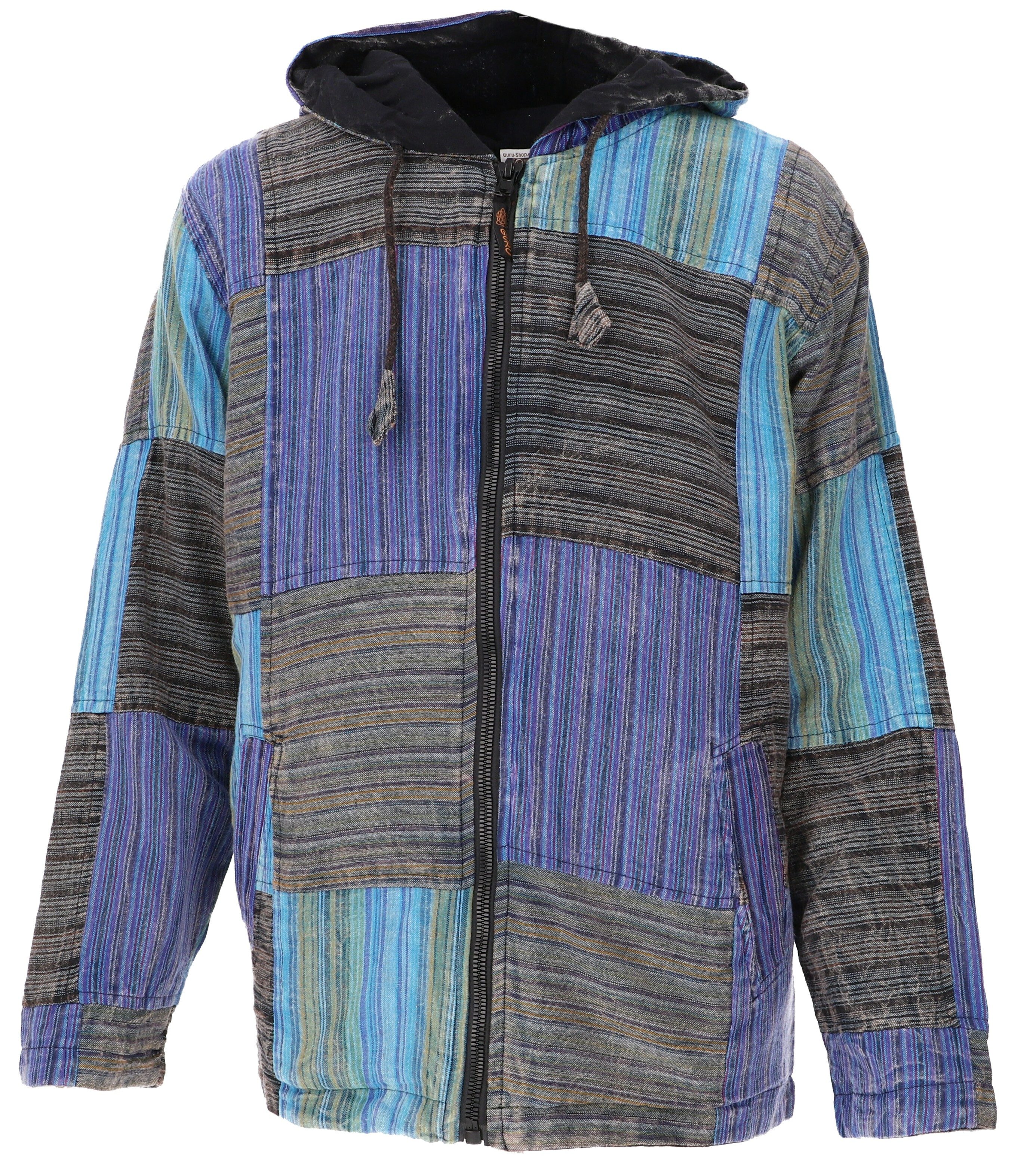 Guru-Shop Strickjacke Goa Jacke, Unisex Patchwork Jacke - blau Hippie, Ethno Style, alternative Bekleidung